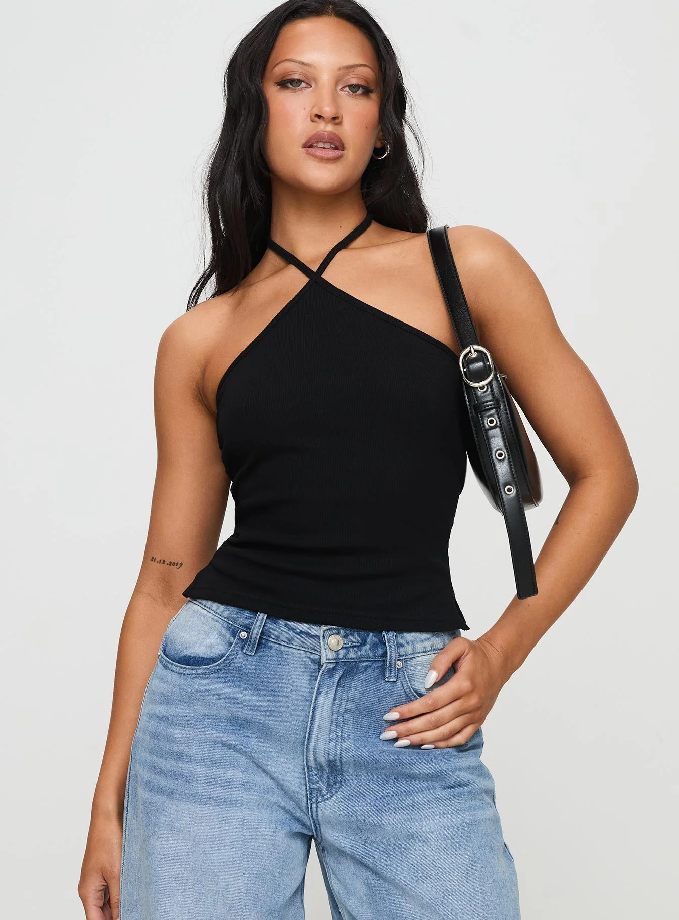 Baseline Halter Rib Top Black