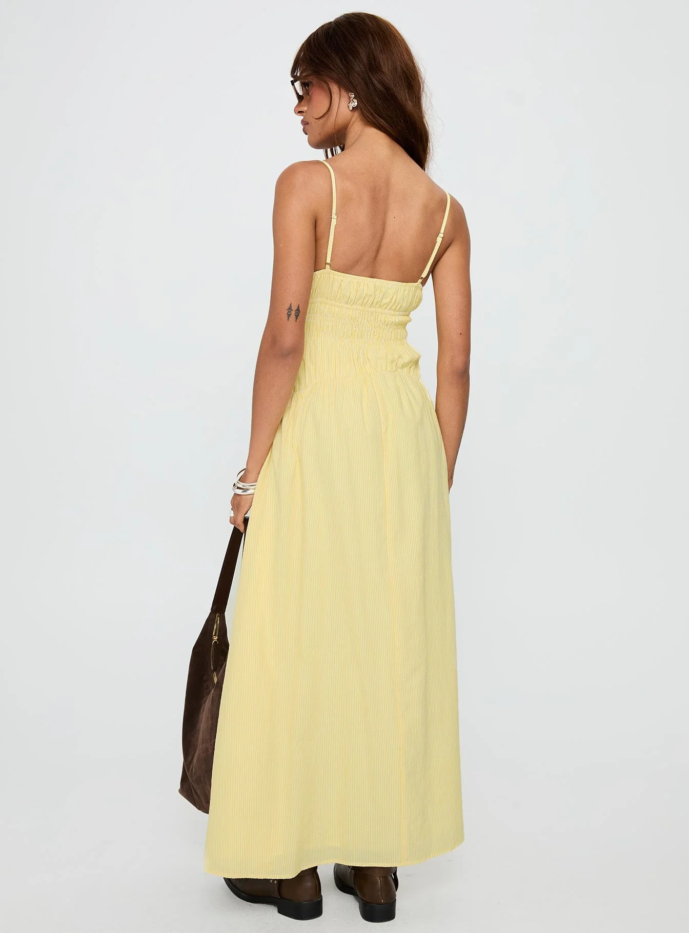 Magnolie Shirred Maxi Dress Yellow Stripe