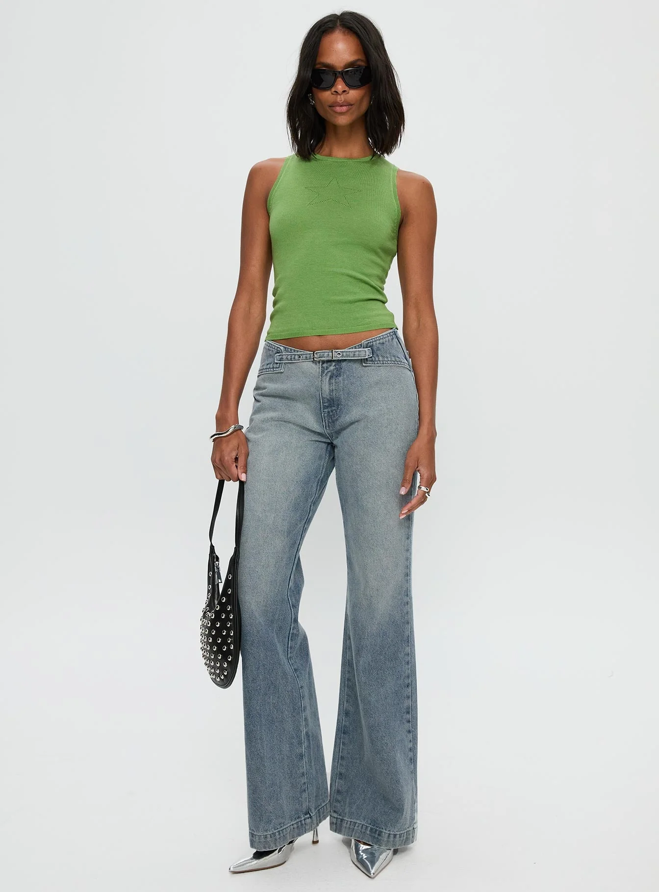 Slow Ride Belted Jeans Light Blue