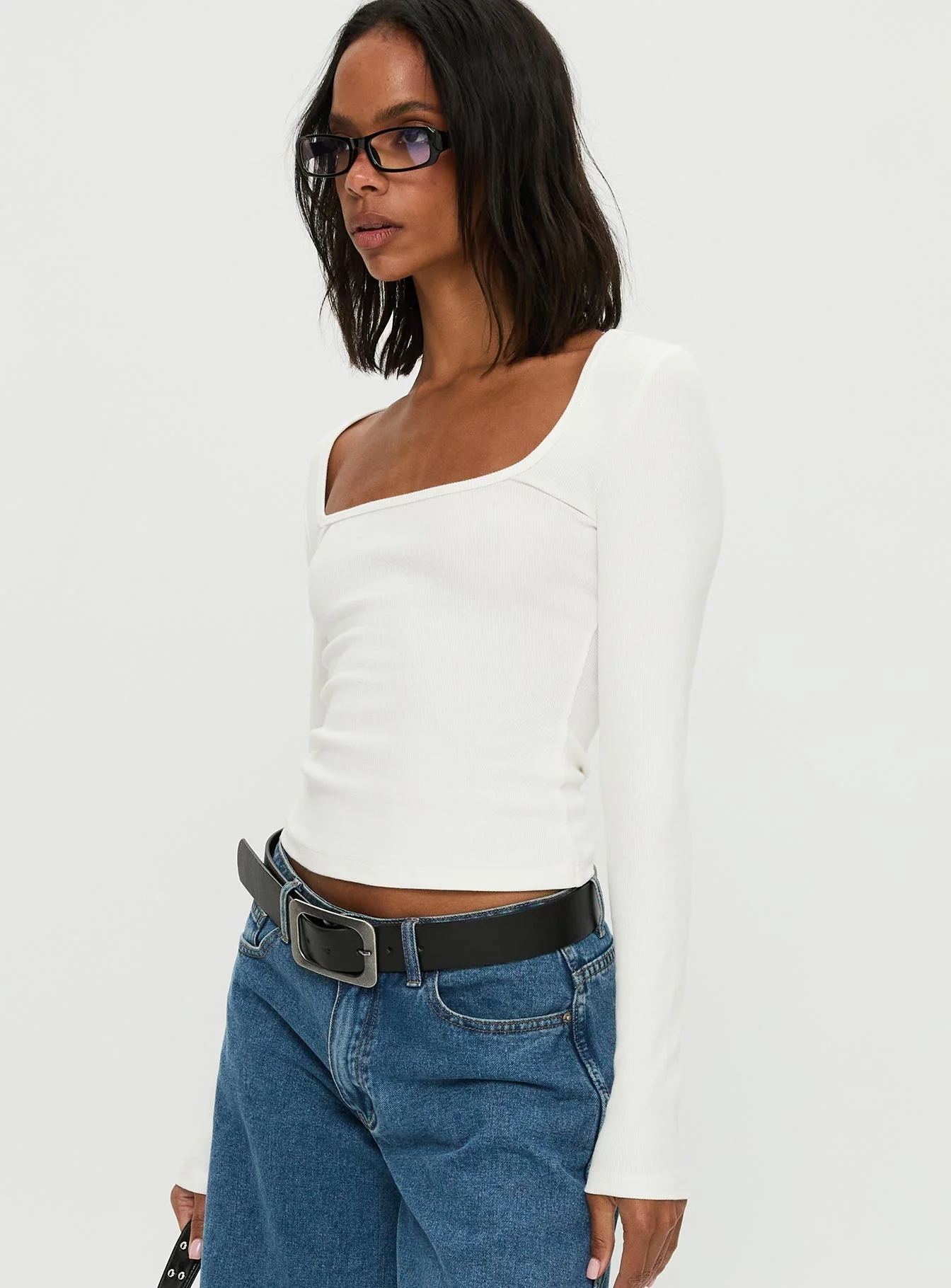 Baseline Rib Long Sleeve Top White