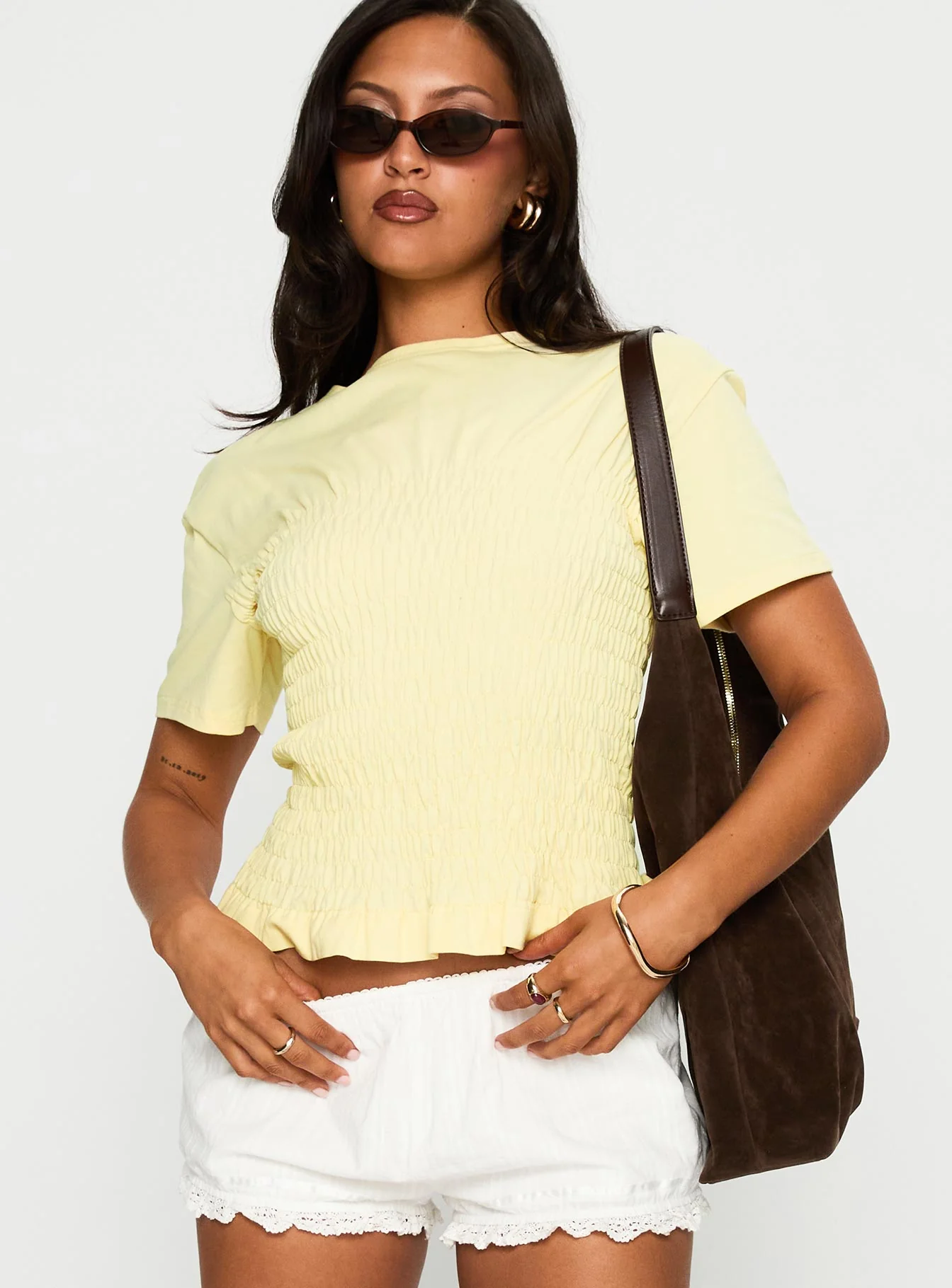 Maybe Tomorrow Ruched Top Lemon