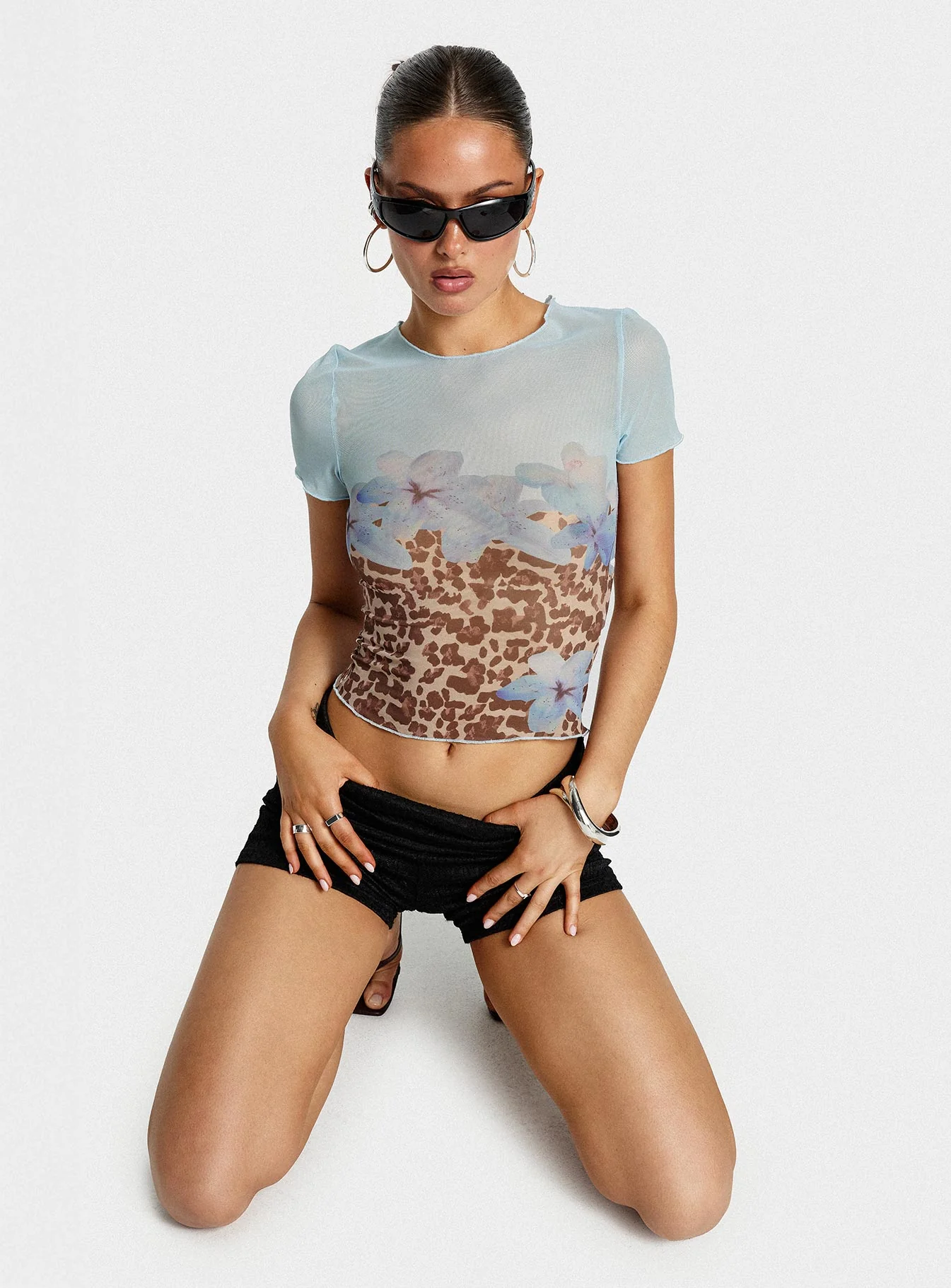 Pop Quiz Mesh Top Blue / Leopard