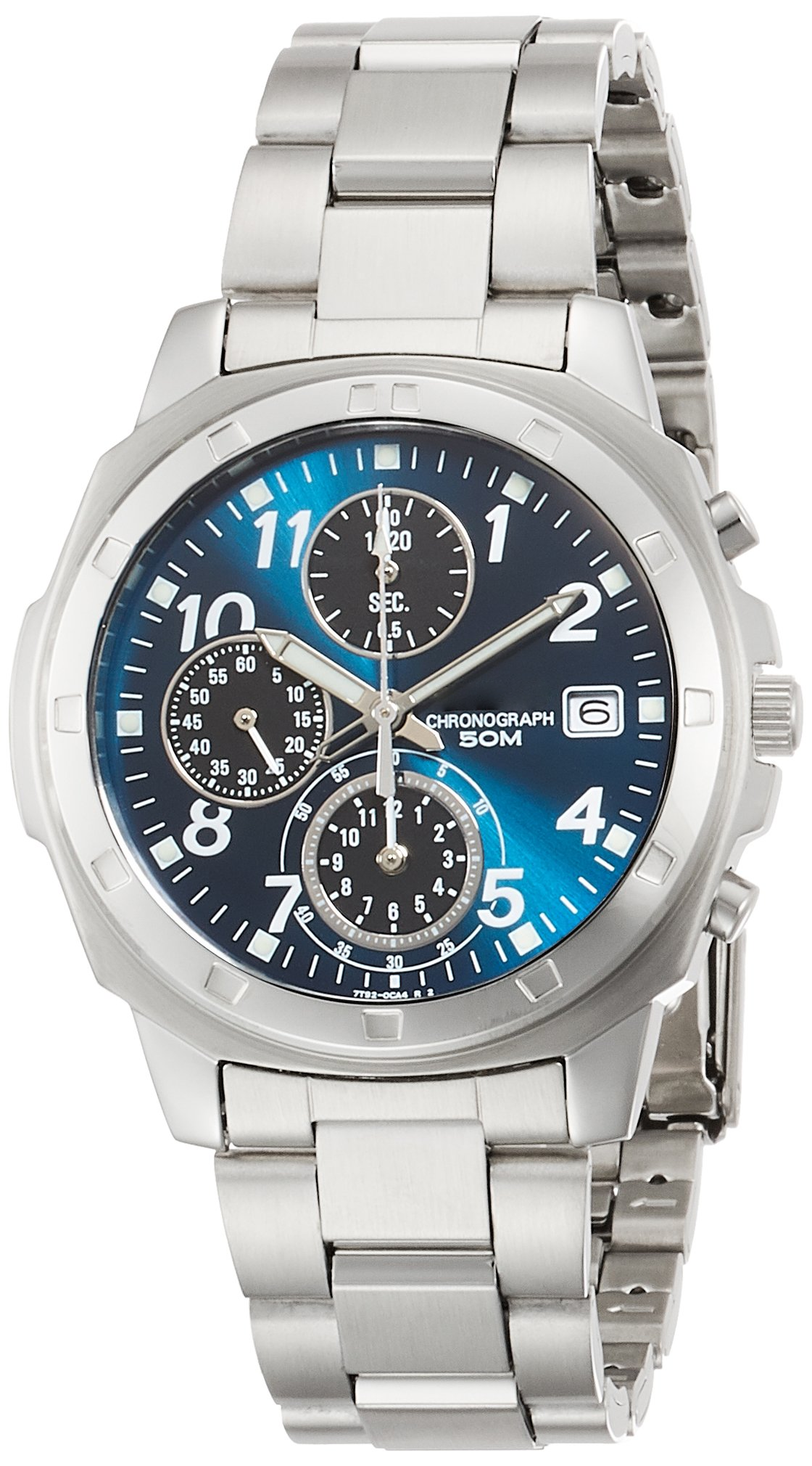 Blue Dial 50M Chronograph Watch with Date Function