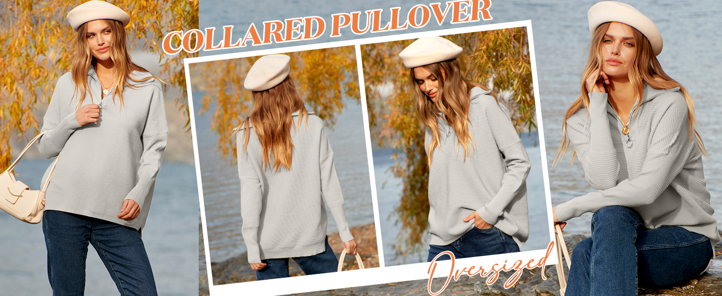 Women Quarter Zip Oversized Casual Loose Rib Knit Cozy Pullover Sweaters Top 2025 Fall Fashion 802