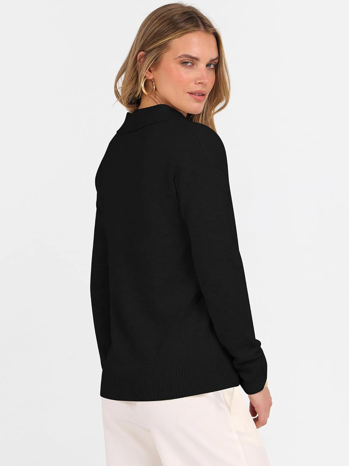 ANRABESS Womens Polo V Neck Long Sleeve Sweaters Lightweight Dressy Casual Business Basic Knit Pullover Top 2025 Fall Outfits