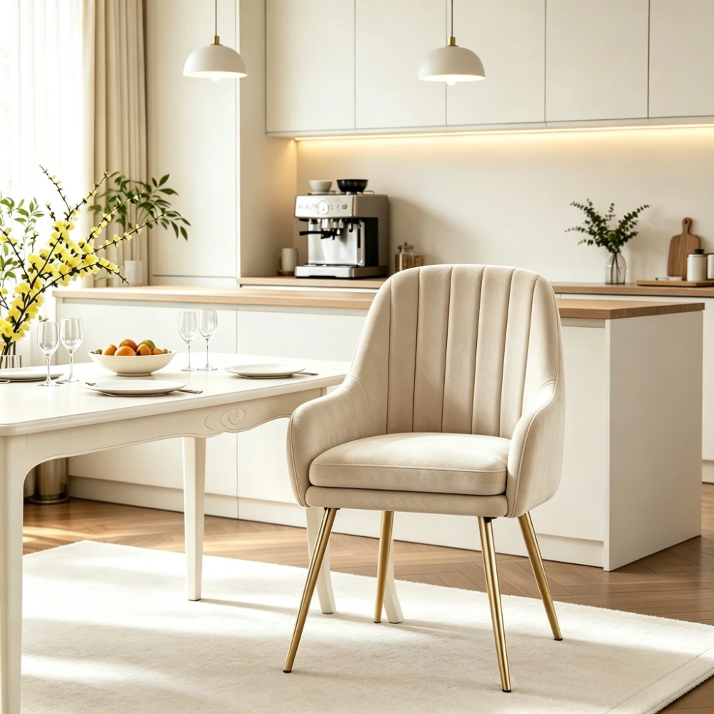 Velvet dining chair and vanity chair, ergonomic, with gold legs