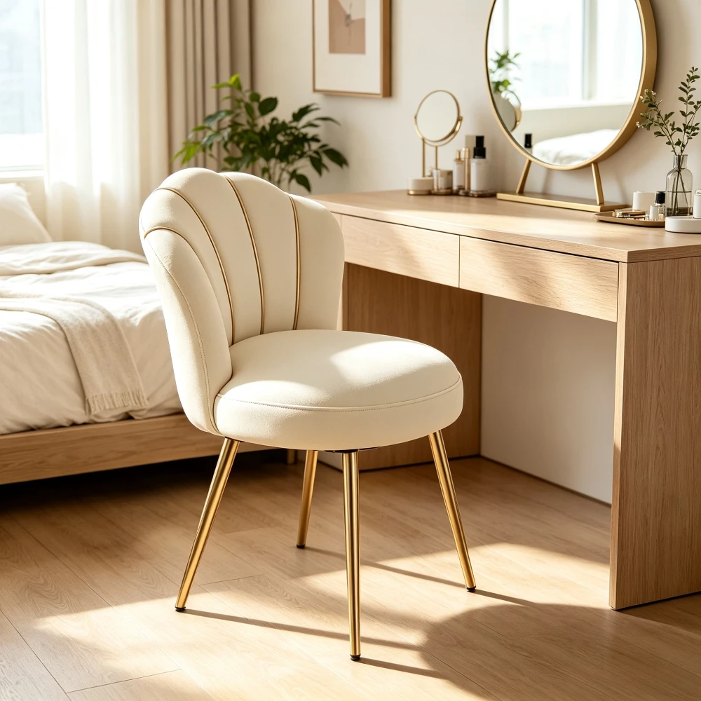 Luxurious velvet petal chair with metallic gold legs, ergonomically comfortable for bedrooms and lounges
