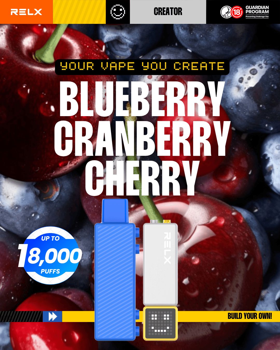 RELX Creator  Blueberry Cherry 18000 Puffs -ALIVAPEAUS