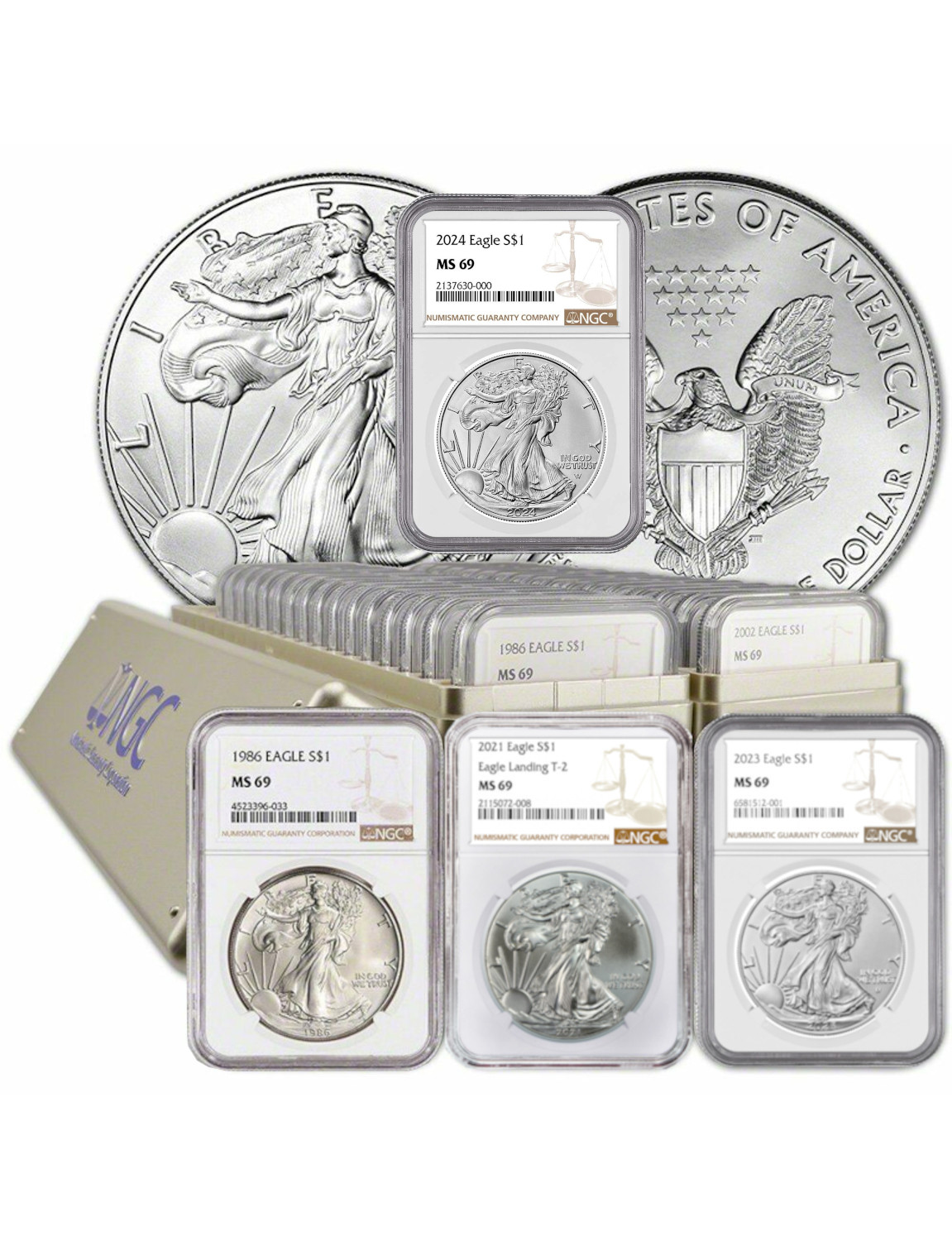 Last Day 50% ОFF🔥1986-2024 American Silver Eagle 25-pc Set NGC MS69 (2 New NGC Boxes) - usacoinsstore