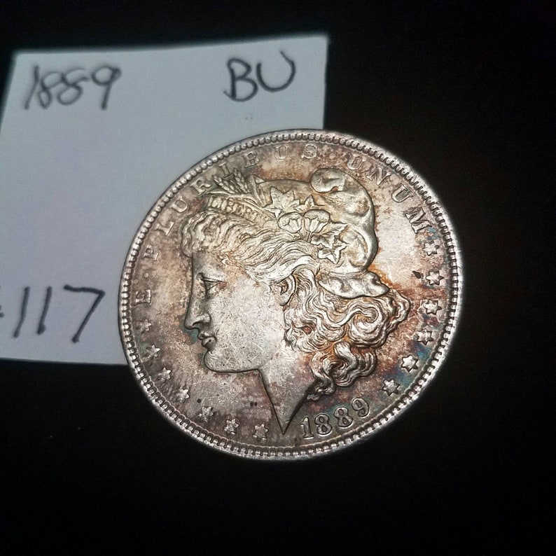 1889 Morgan Silver Dollar Brilliant Uncirculated - BU - Rainbow toned Lot#117. - usacoinsstore