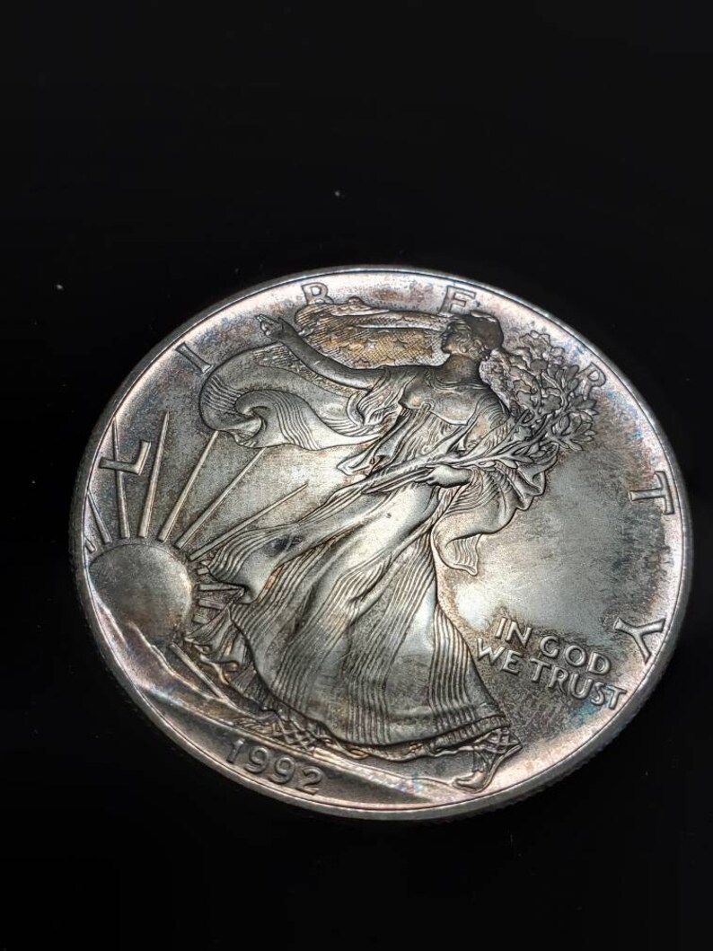 1992  American Silver Eagle Toned   -  1 Oz .999 Silver - Key Date ! #129 - usacoinsstore