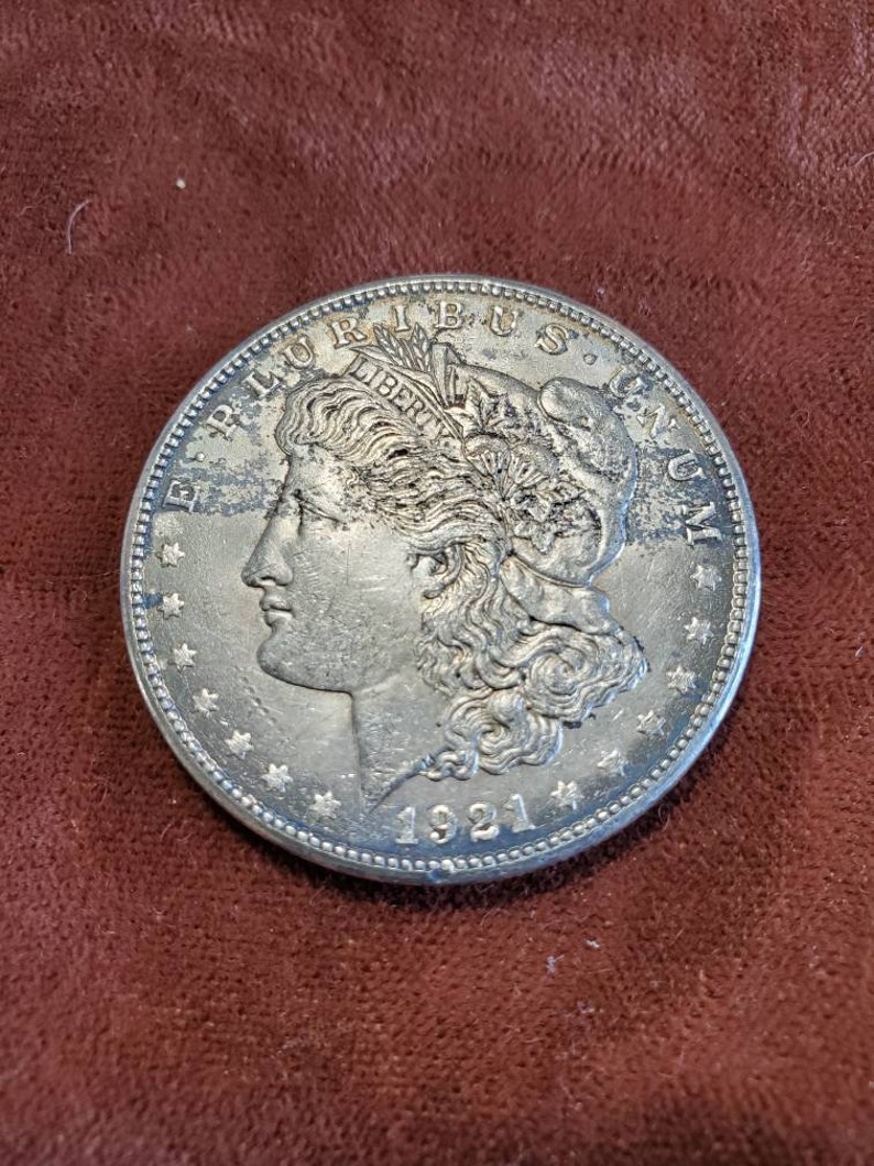 1921 S Silver Morgan Dollar AU black toning on front/ reverse corners  Lot#502 - usacoinsstore