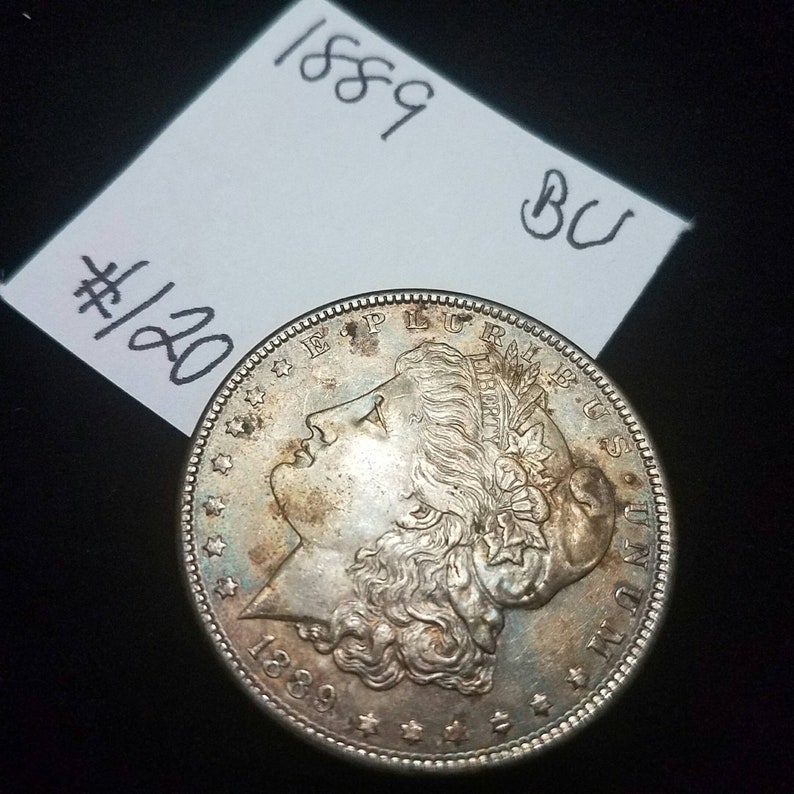 1889 BU Gem Morgan Silver Dollar! Rainbow toning! Lot#126. Regular 129 - usacoinsstore
