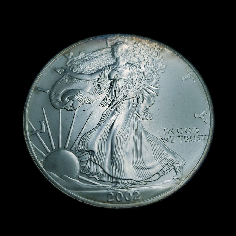 2002   American Silver Eagle   -  1 Oz .999 Silver - Key Date- Slight toning -   # 610 - usacoinsstore