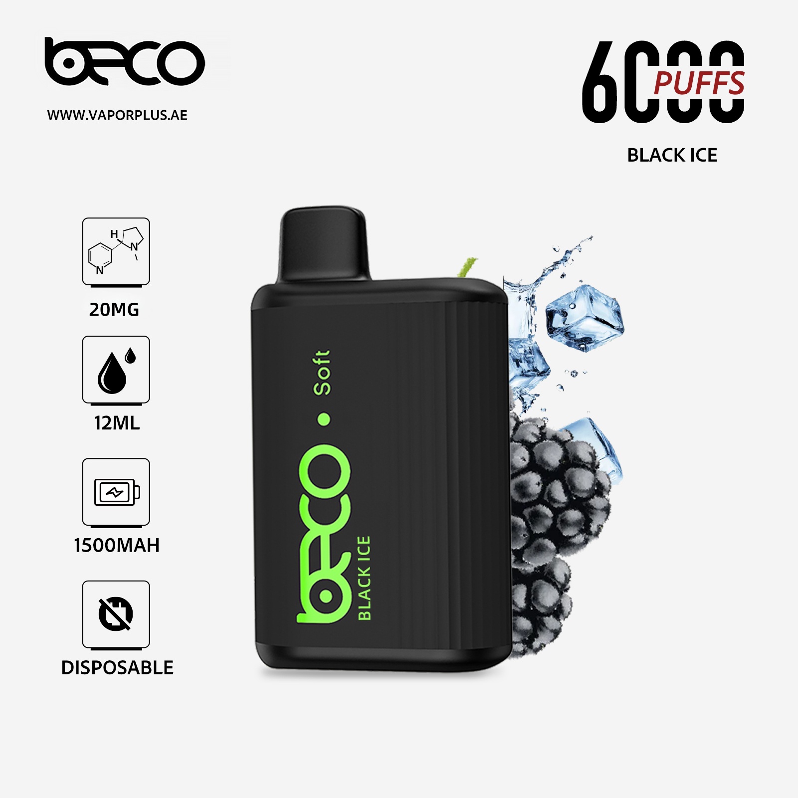BECO Soft (20MG) 6000 - Puffs Disposable Vape (Non-Rechargeable) In UAE - Black Ice