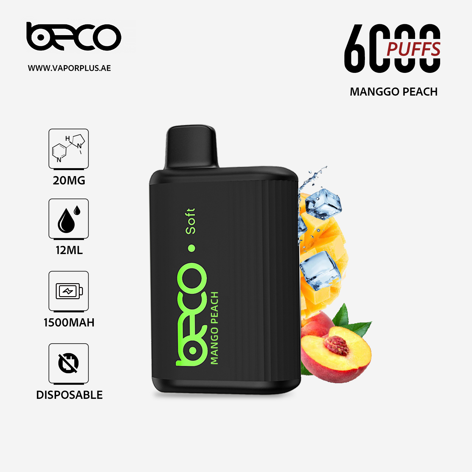 BECO Soft (20MG) 6000 - Puffs Disposable Vape (Non-Rechargeable) In UAE - Mango Peach