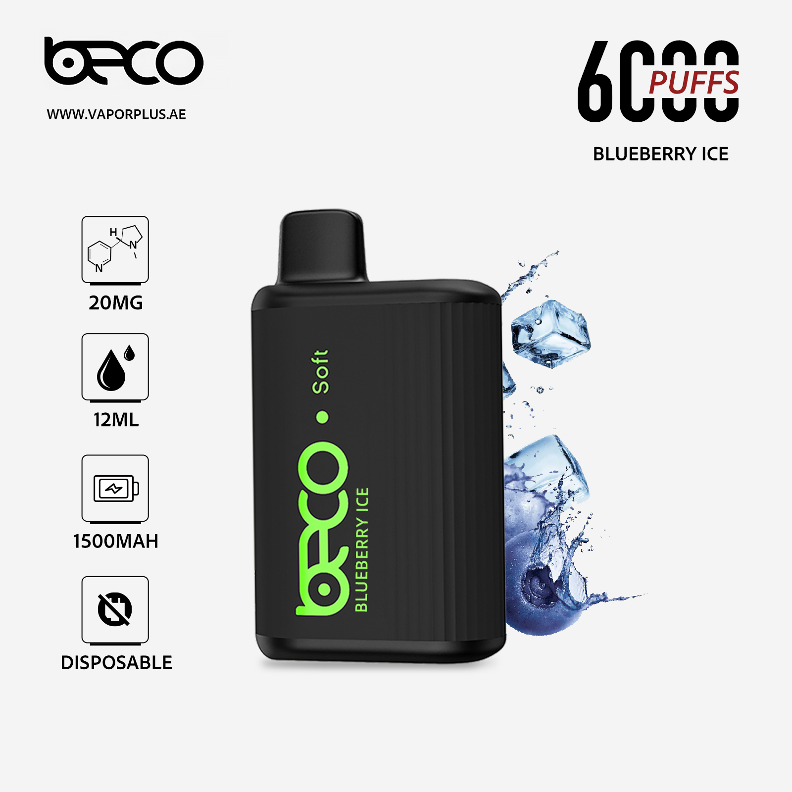 BECO Soft (20MG) 6000 - Puffs Disposable Vape (Non-Rechargeable) In UAE - Blueberry Ice