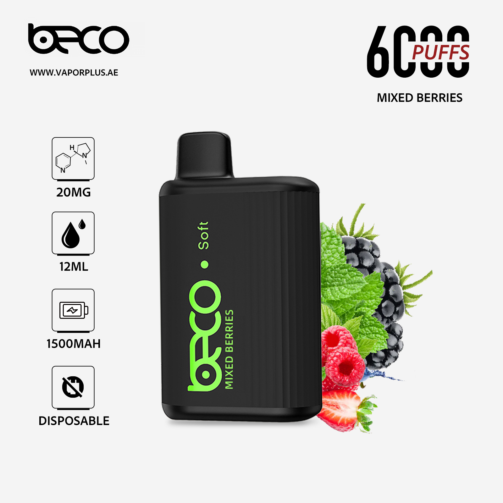 BECO Soft (20MG) 6000 - Puffs Disposable Vape (Non-Rechargeable) In UAE - Mixed Berries