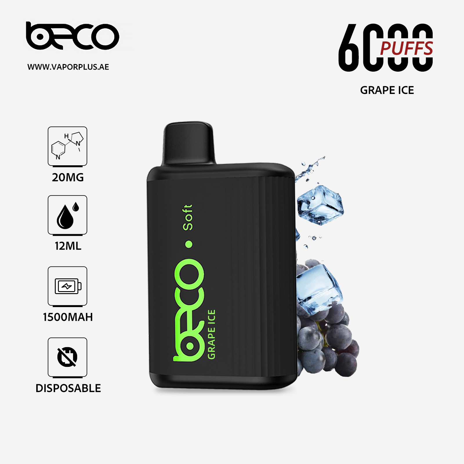 BECO Soft (20MG) 6000 - Puffs Disposable Vape (Non-Rechargeable) In UAE - Grape Ice