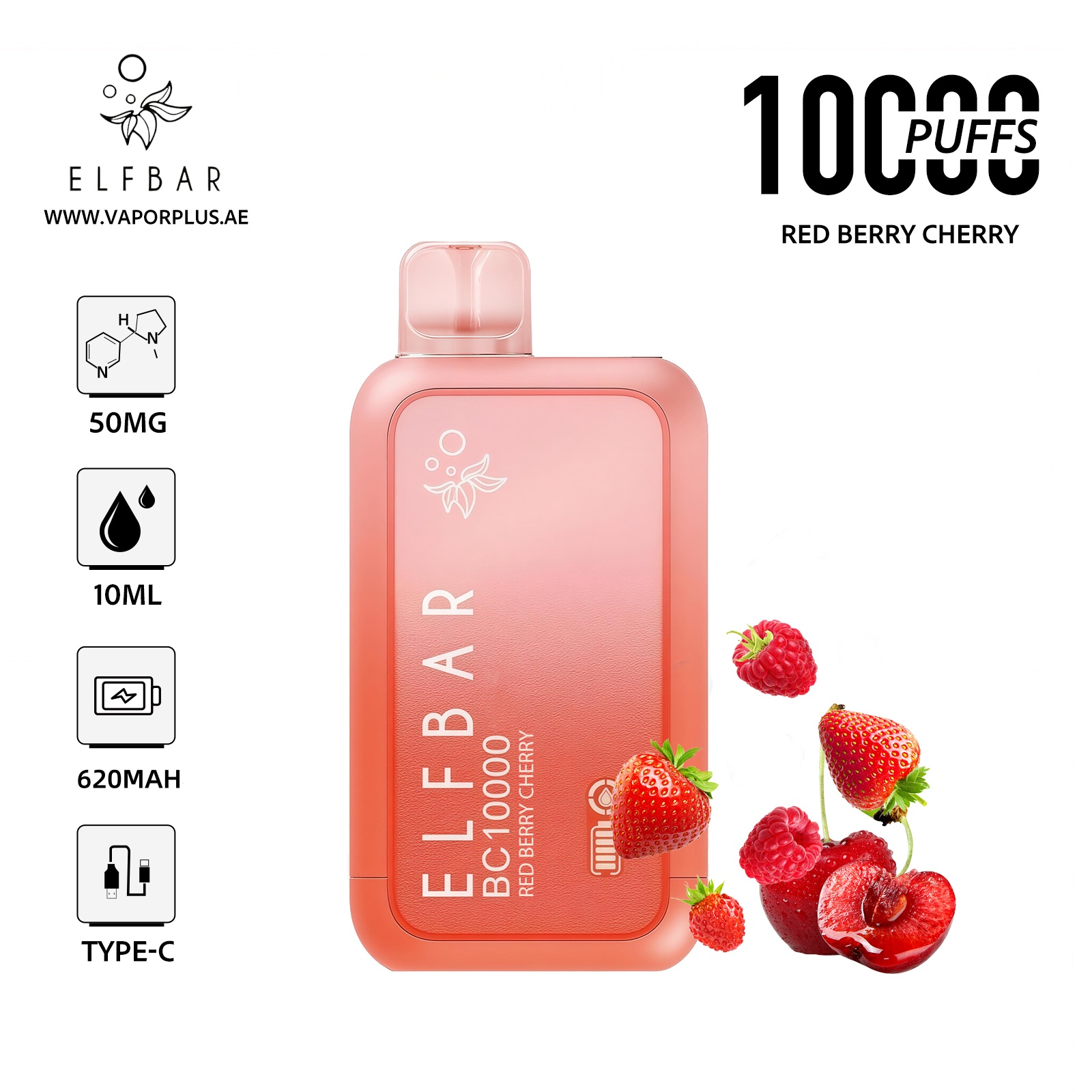 ELFBAR BC10000 Disposable Vape Red Berry Cherry 50mg Nicotine | 10,000 Puffs