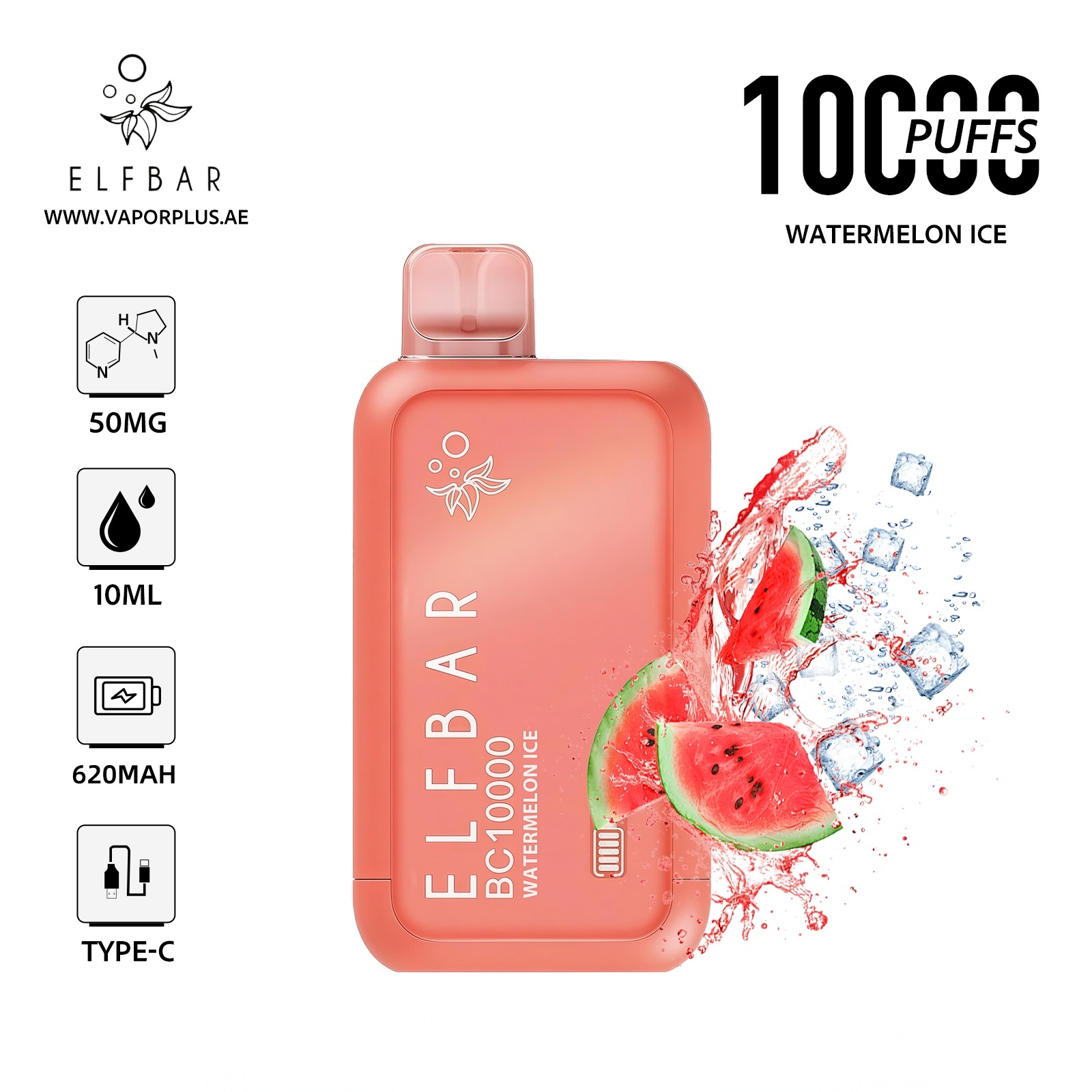 ELFBAR BC10000 Disposable Vape Watermelon Ice 50mg Nicotine | 10,000 Puffs