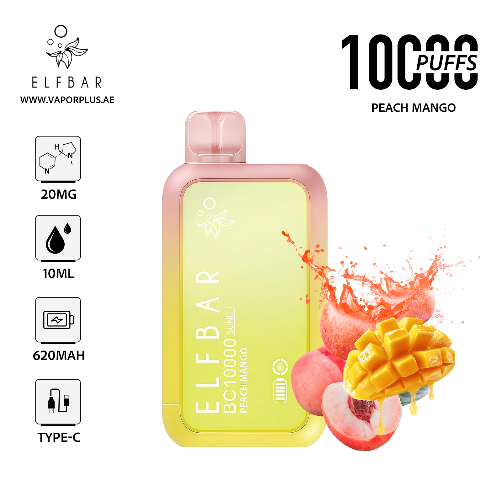 ELFBAR BC10000 Disposable Vape 2% Nic in UAE - Peach Mango