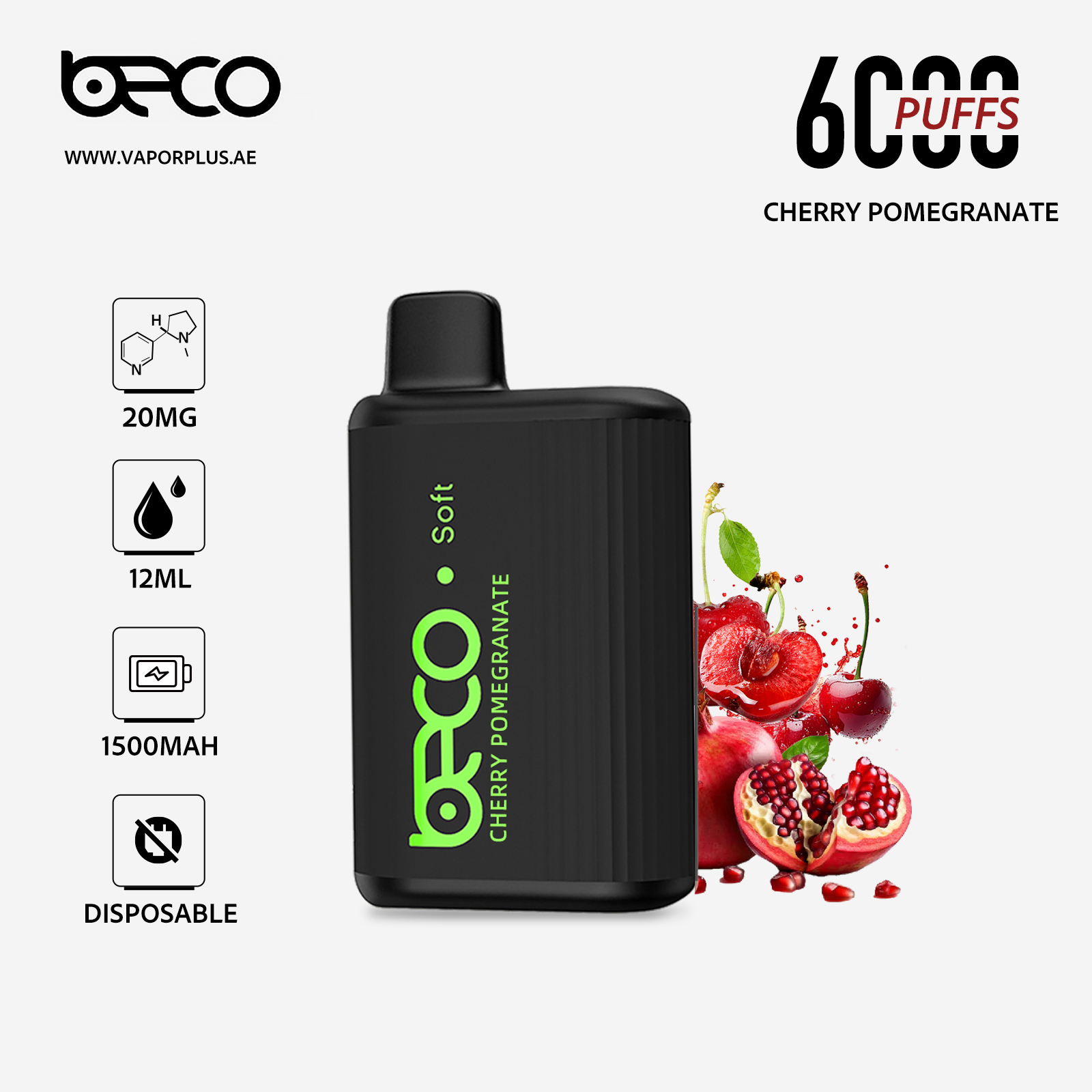 BECO Soft (20MG) 6000 - Puffs Disposable Vape (Non-Rechargeable) In UAE - Cherry Pomegranate