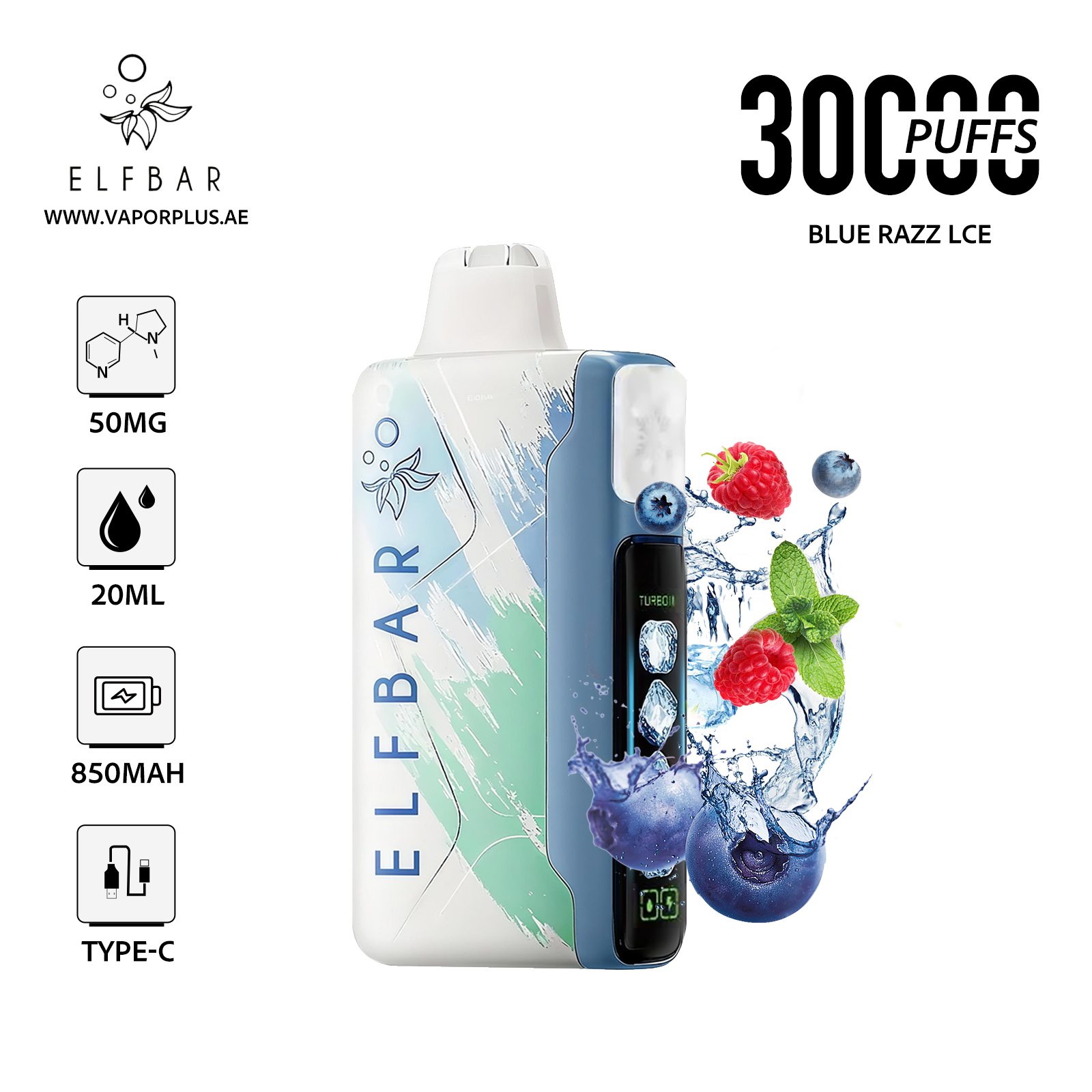 ELFBAR ICE KING 30000 Disposable Vape 5% Nic in UAE-Blue Razz ice