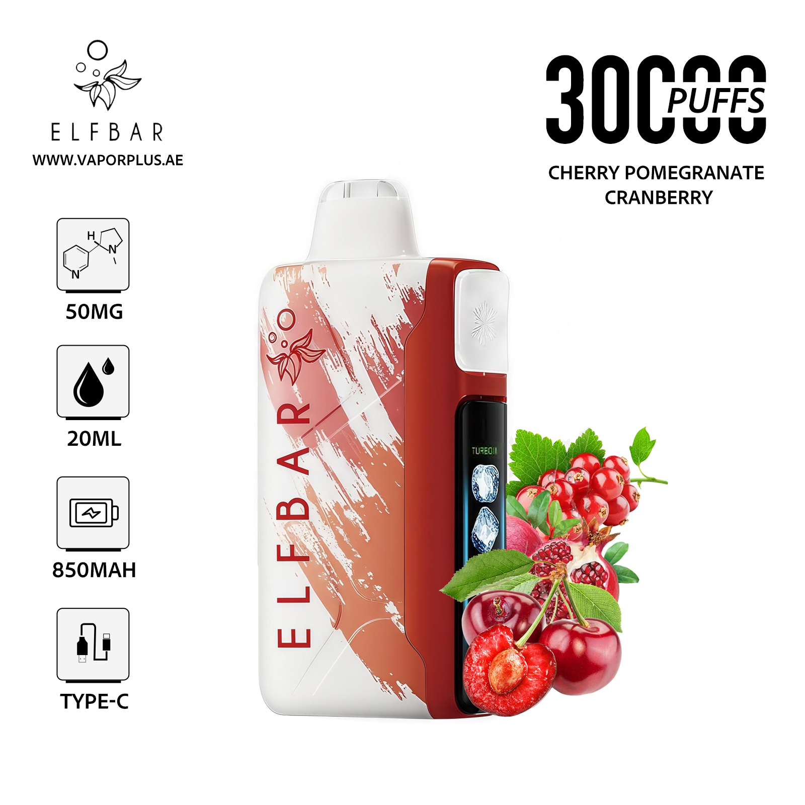 ELFBAR ICE KING 30000 Disposable Vape 5% Nic in UAE - Cherry Pomegranate Cranberry
