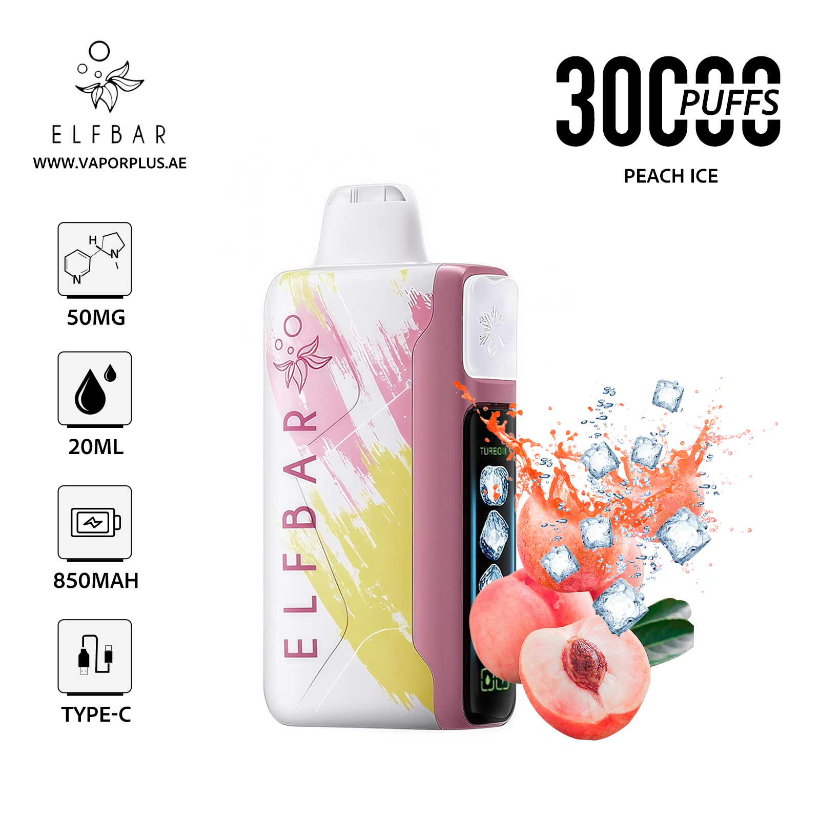 ELFBAR ICE KING 30000 Disposable Vape 5% Nic in UAE - Peach Ice