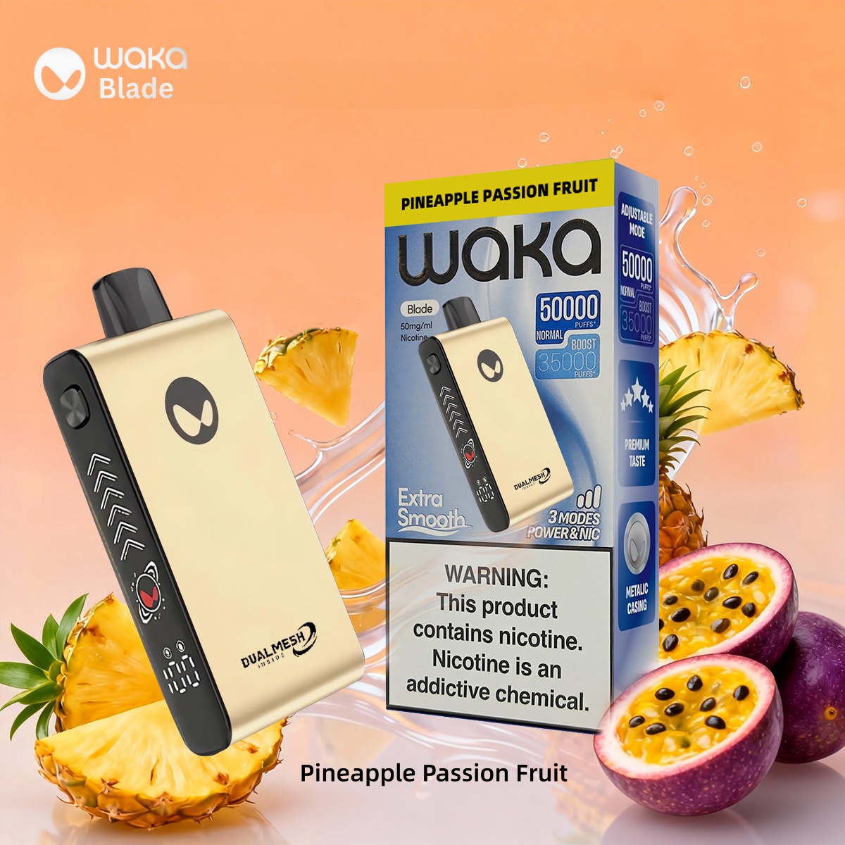 Waka Blade 50000 Puffs Disposable Vape (UAE) - Pineapple Passion Fruit (33ml / 5%)