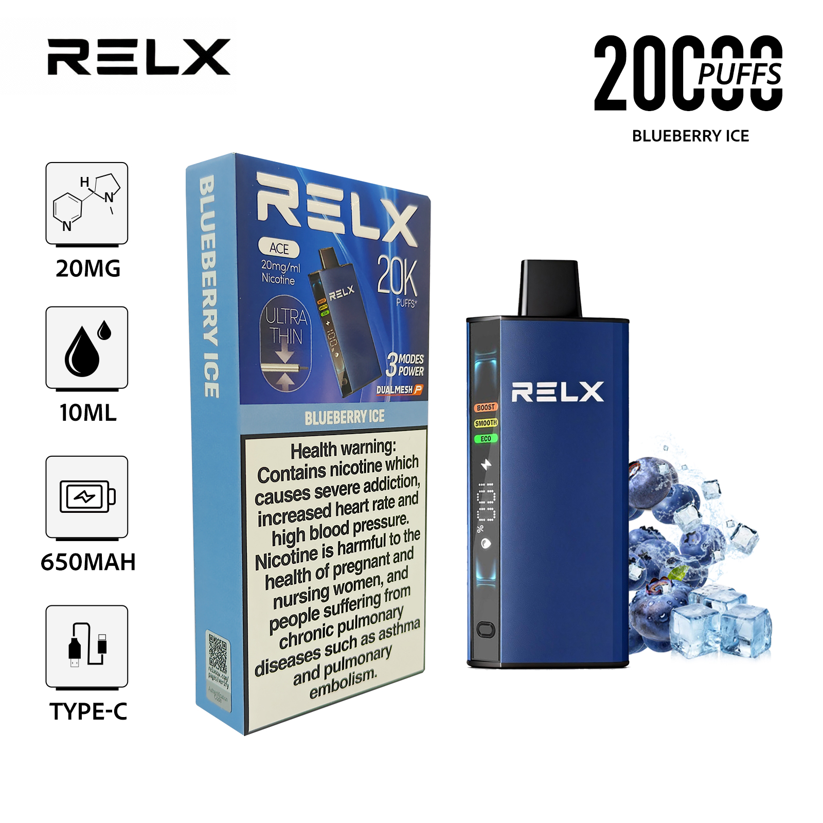 RELX ACE20000 Disposable Vape 2% in UAE -Blueberry ice