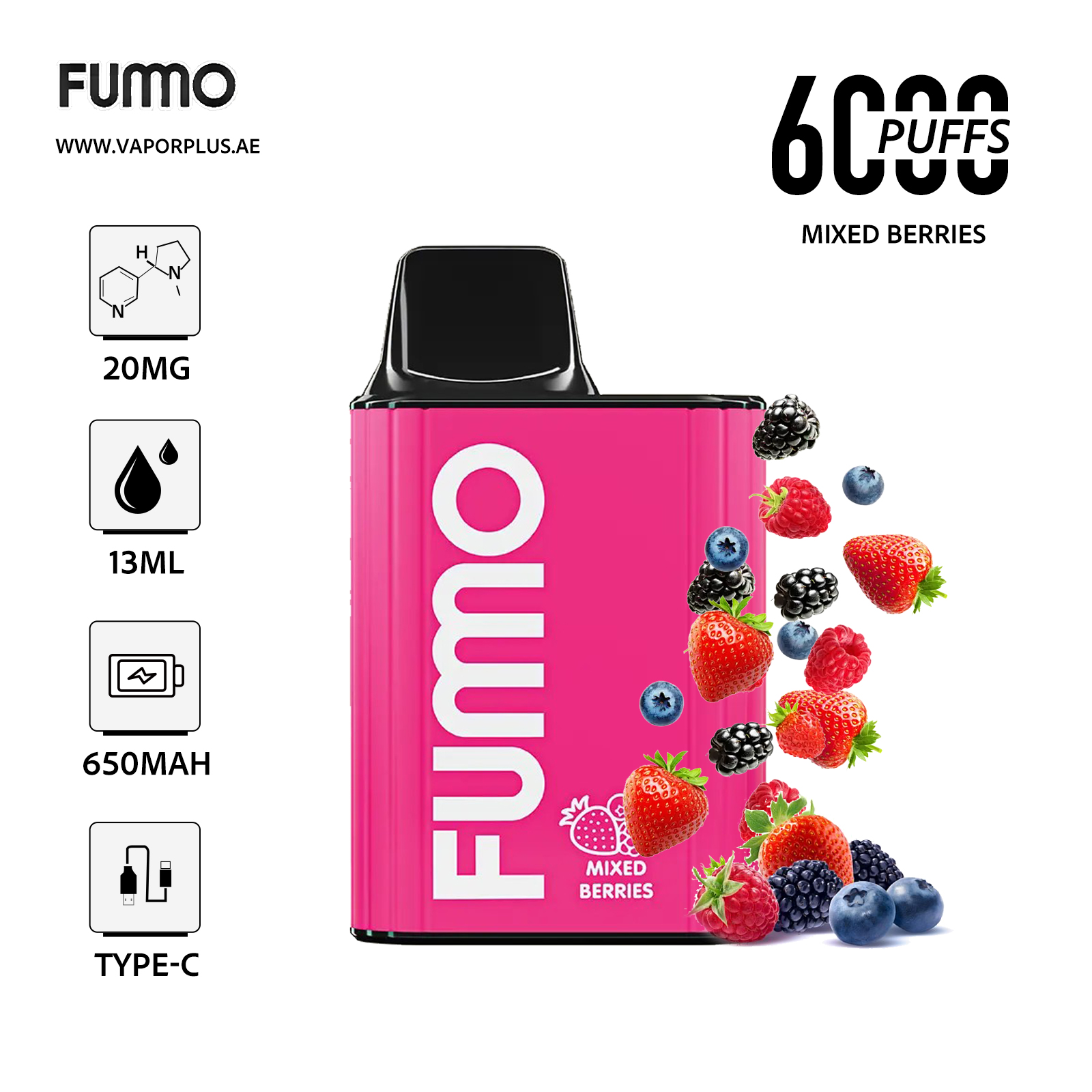 FUMO King6000 Disposable Vape 2% Nic in UAE- Mixed Berries