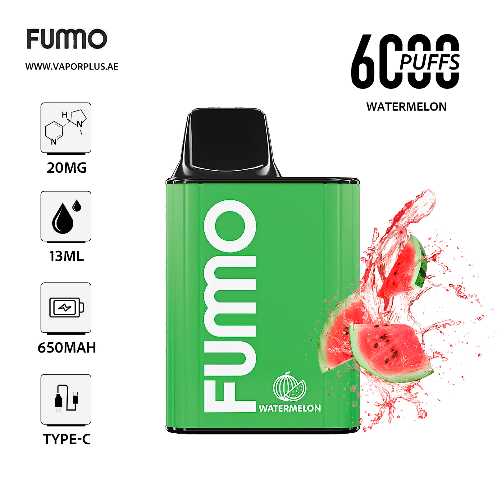 FUMO King6000 Disposable Vape 2% Nic in UAE- Watermelon
