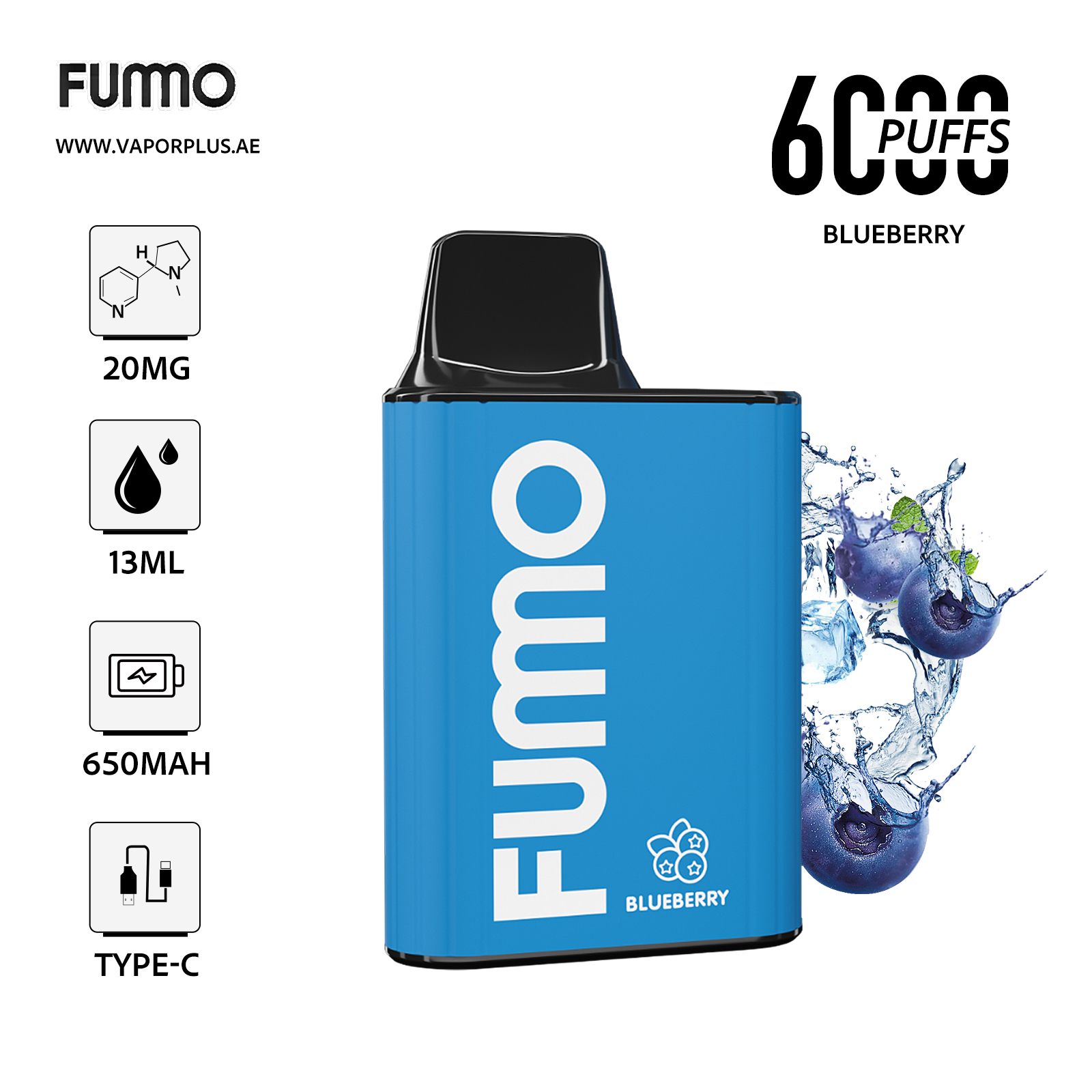 FUMO King6000 Disposable Vape 2% Nic in UAE-Blueberry