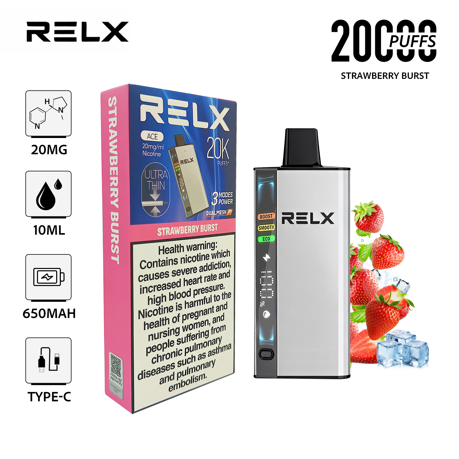 RELX ACE20000 Disposable Vape 2% in UAE -Strawberry Burst