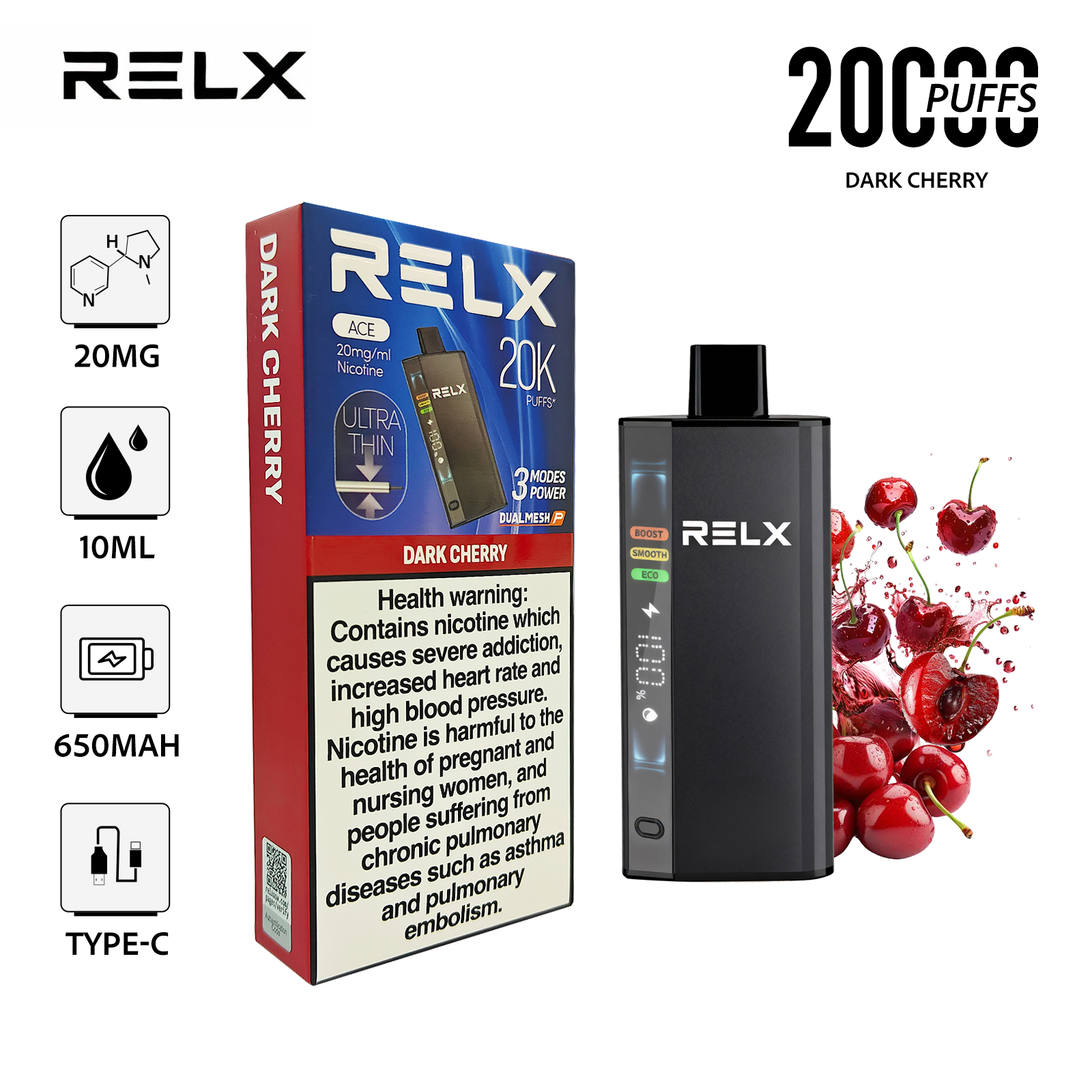 RELX ACE20000 Disposable Vape 2% in UAE -Dark Cherry