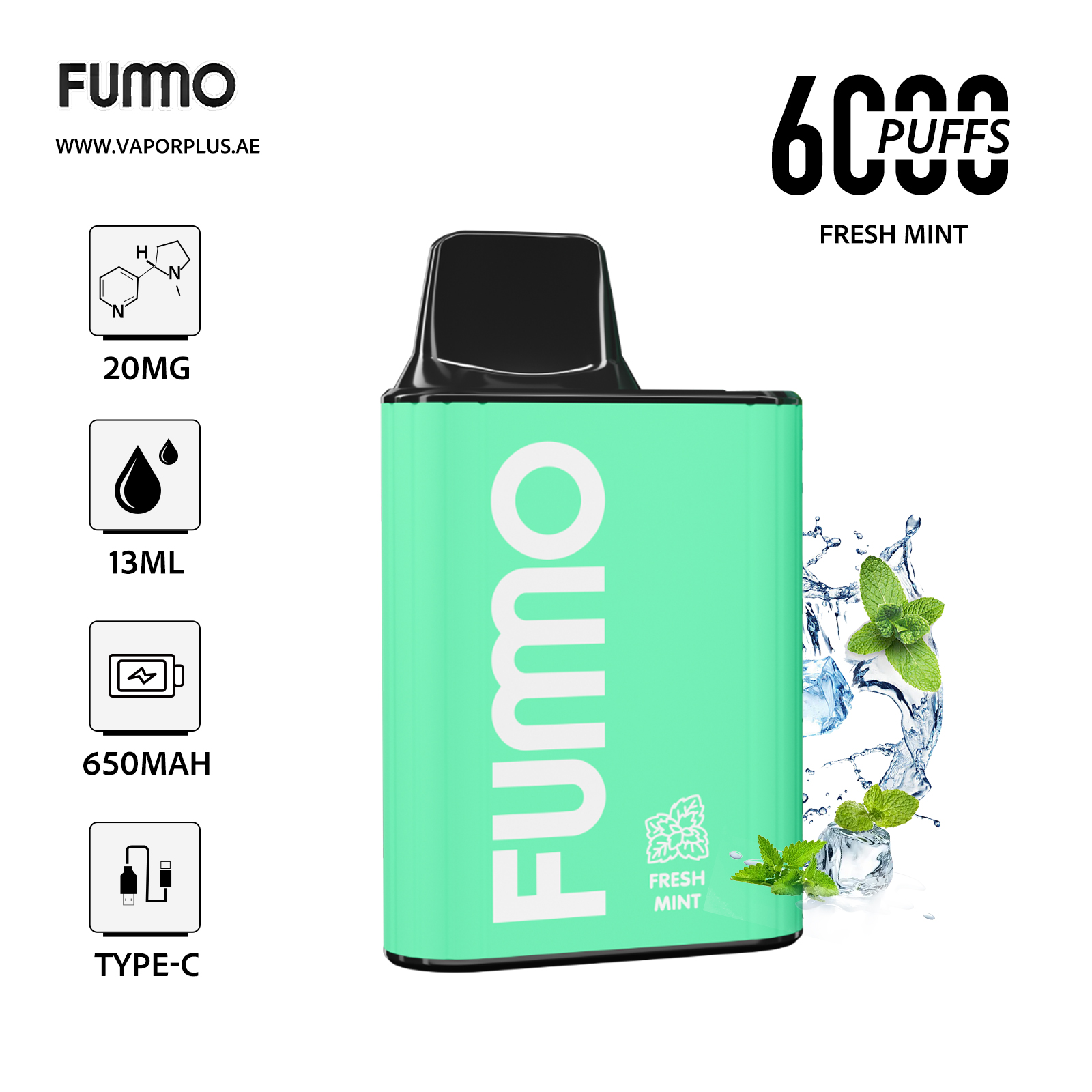 FUMO King6000 Disposable Vape 2% Nic in UAE-Fresh Mint