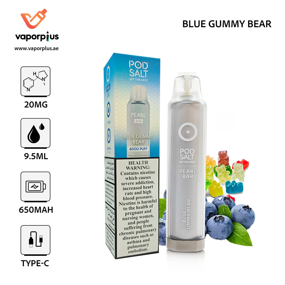 POD SALT Bar 6000 Puffs Disposable Vape in Dubai – Blue Gummy Bear