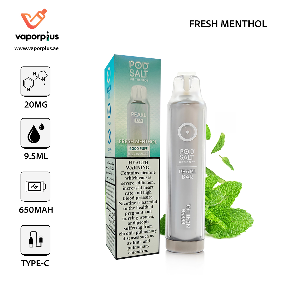 POD SALT Bar 6000 Puffs Disposable Vape in Dubai –Fresh Menthol