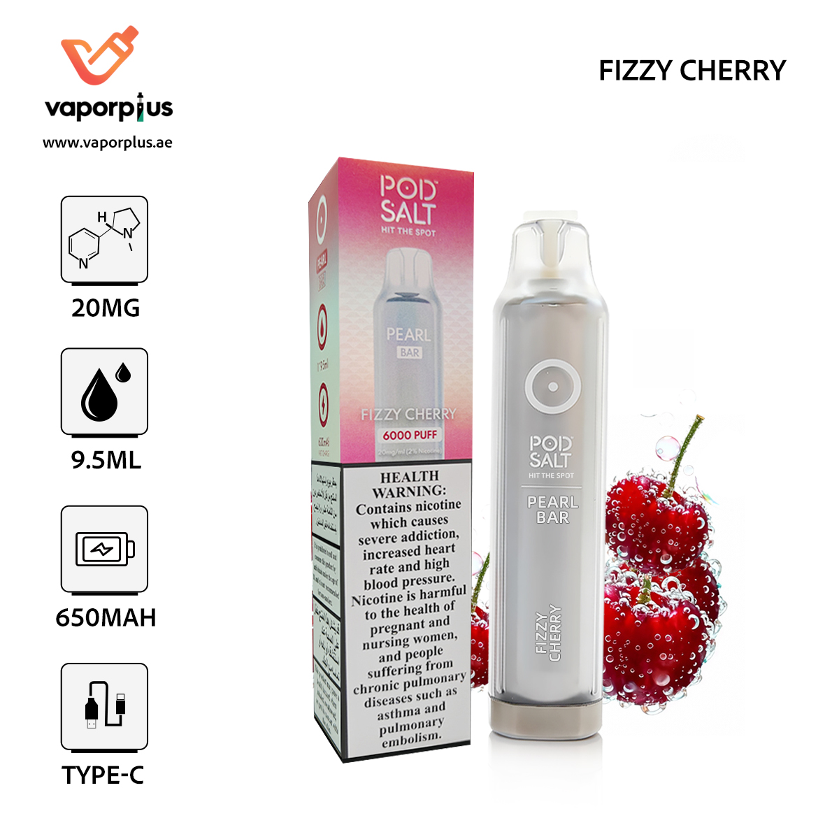 POD SALT Bar 6000 Puffs Disposable Vape in Dubai –Fizzy Cherry