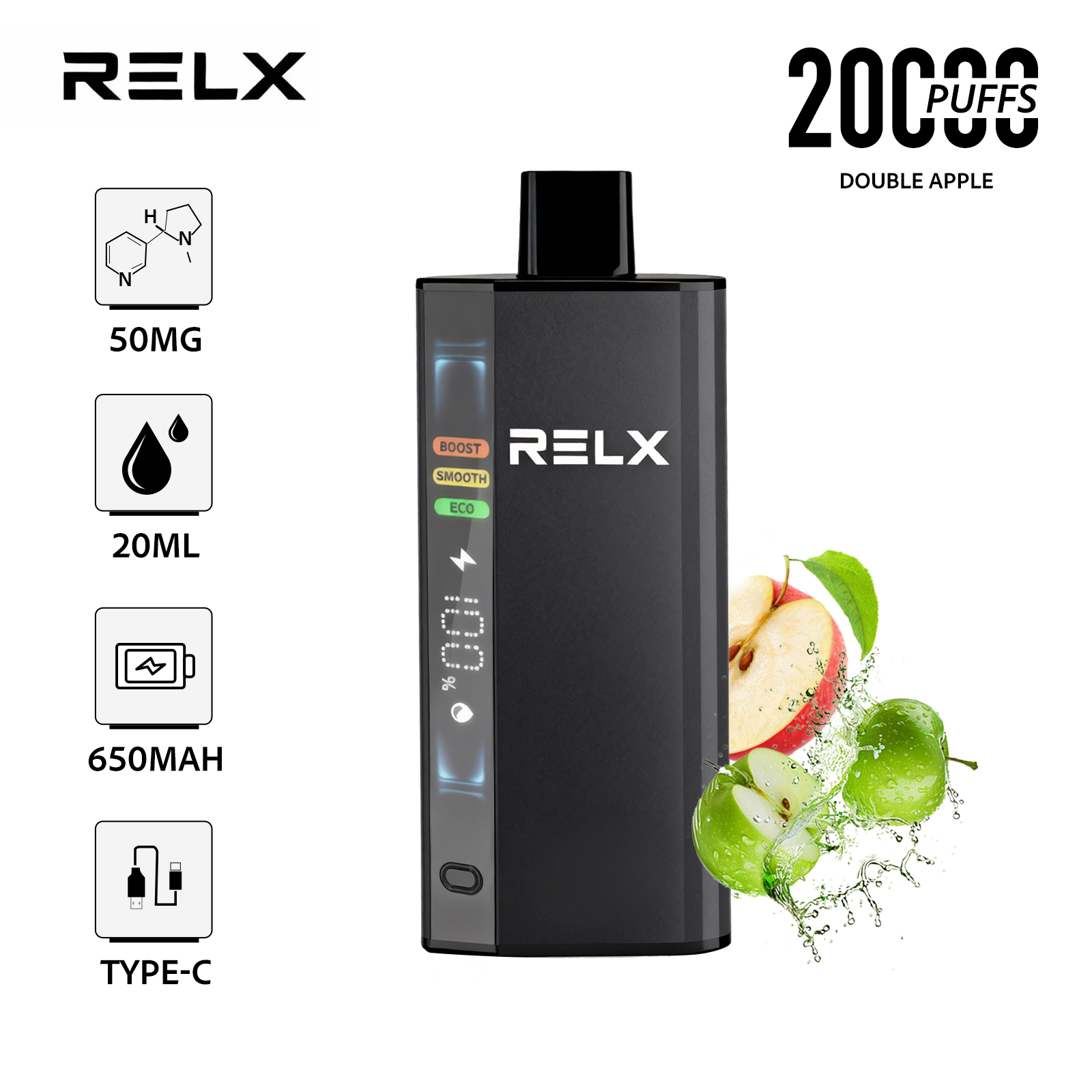 Double Apple – RELX ACE 20000 Disposable Vape 50mg Nic | UAE