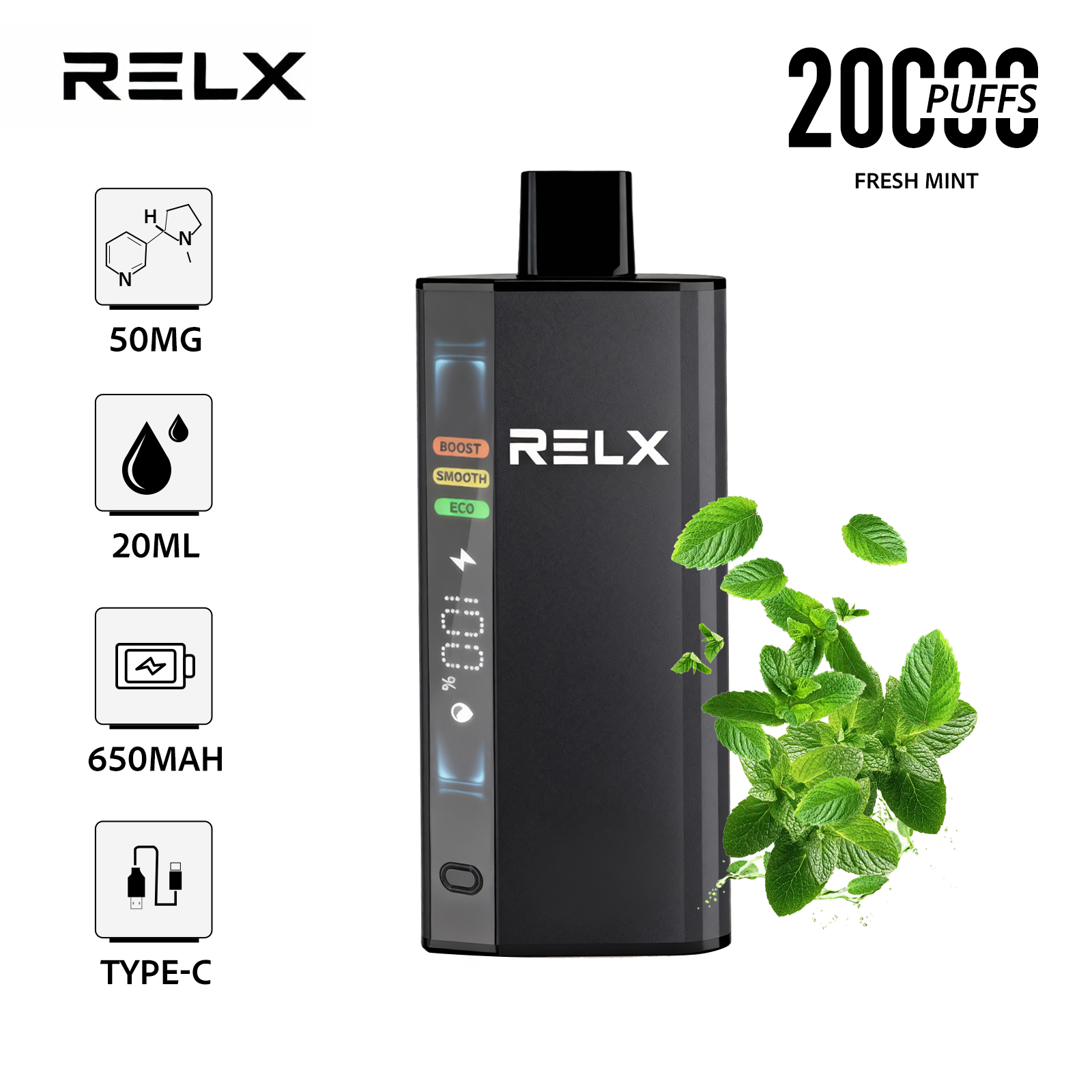 Fresh Mint – RELX ACE 20000 Disposable Vape 50mg Nic | UAE