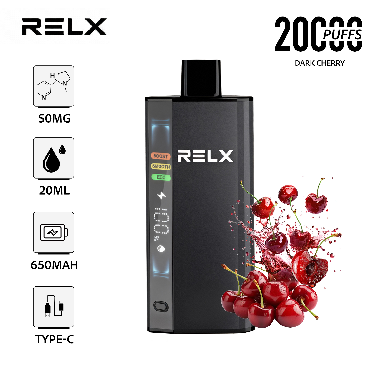 Dark Cherry – RELX ACE 20000 Disposable Vape 50mg Nic | UAE
