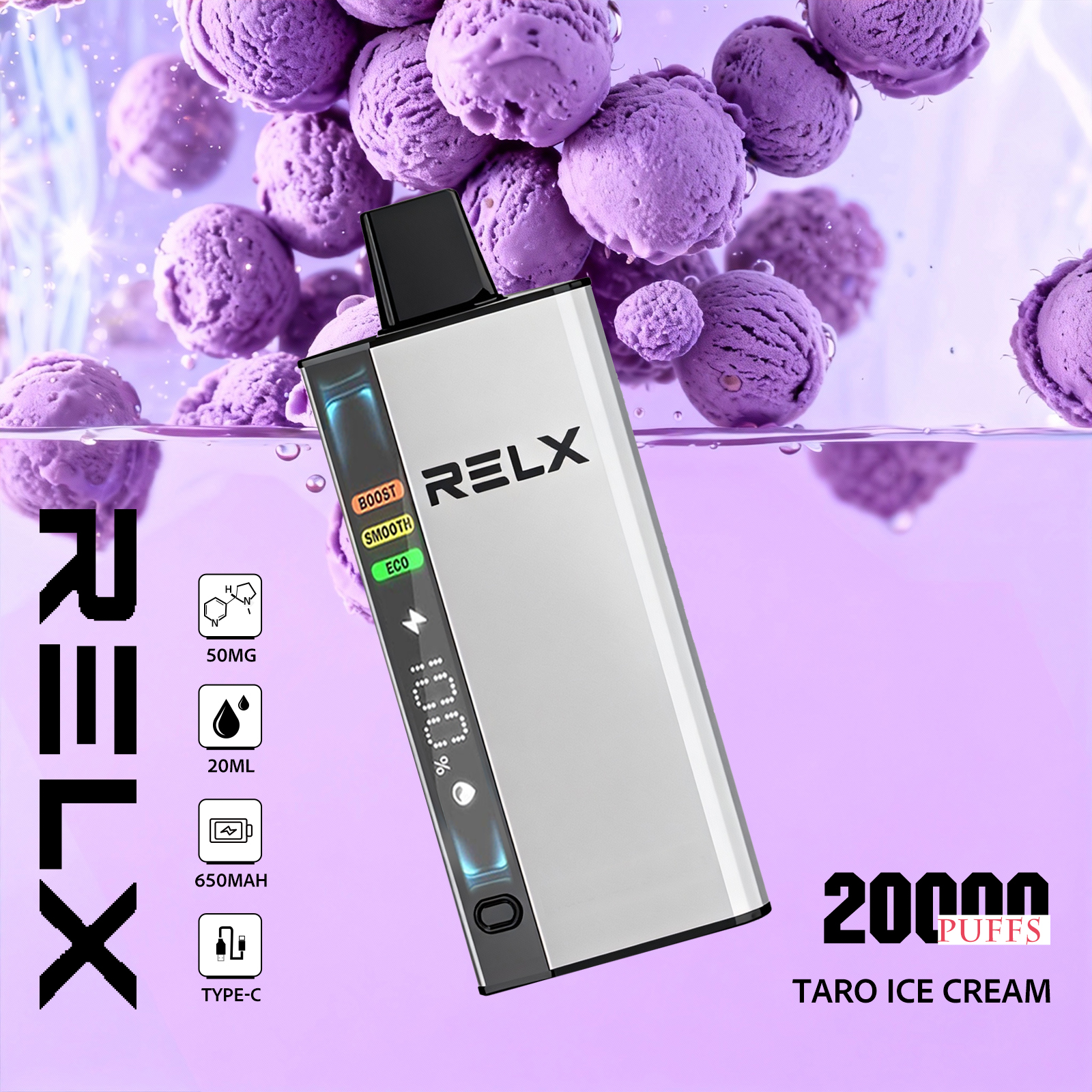 Taro Ice Cream – RELX ACE 20000 Disposable Vape 50mg Nic | UAE