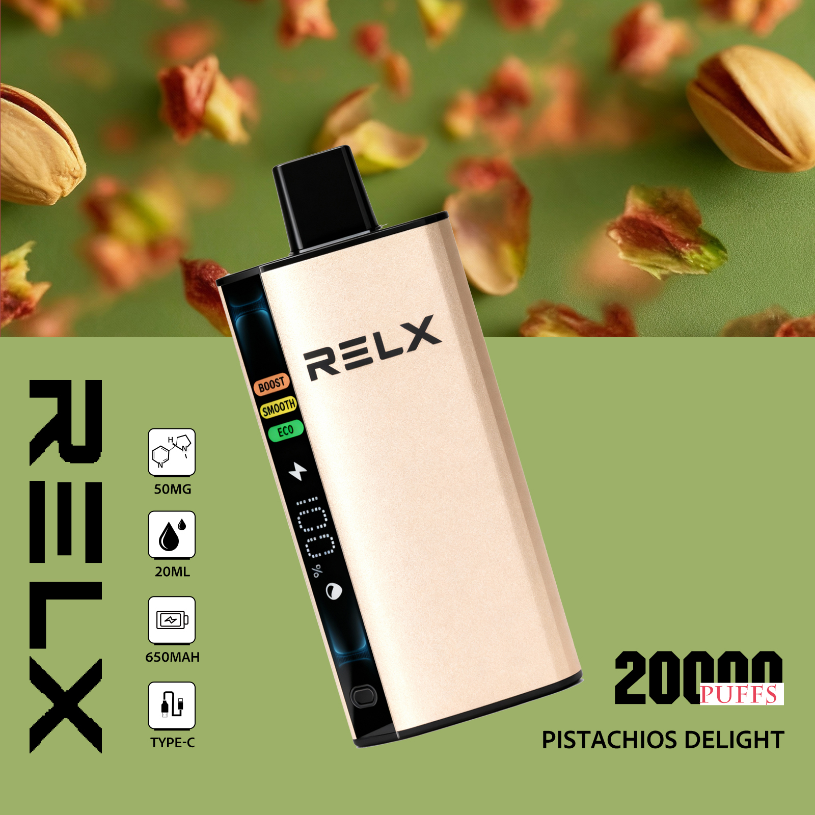 Pistachios Delight – RELX ACE 20000 Disposable Vape 50mg Nic | UAE