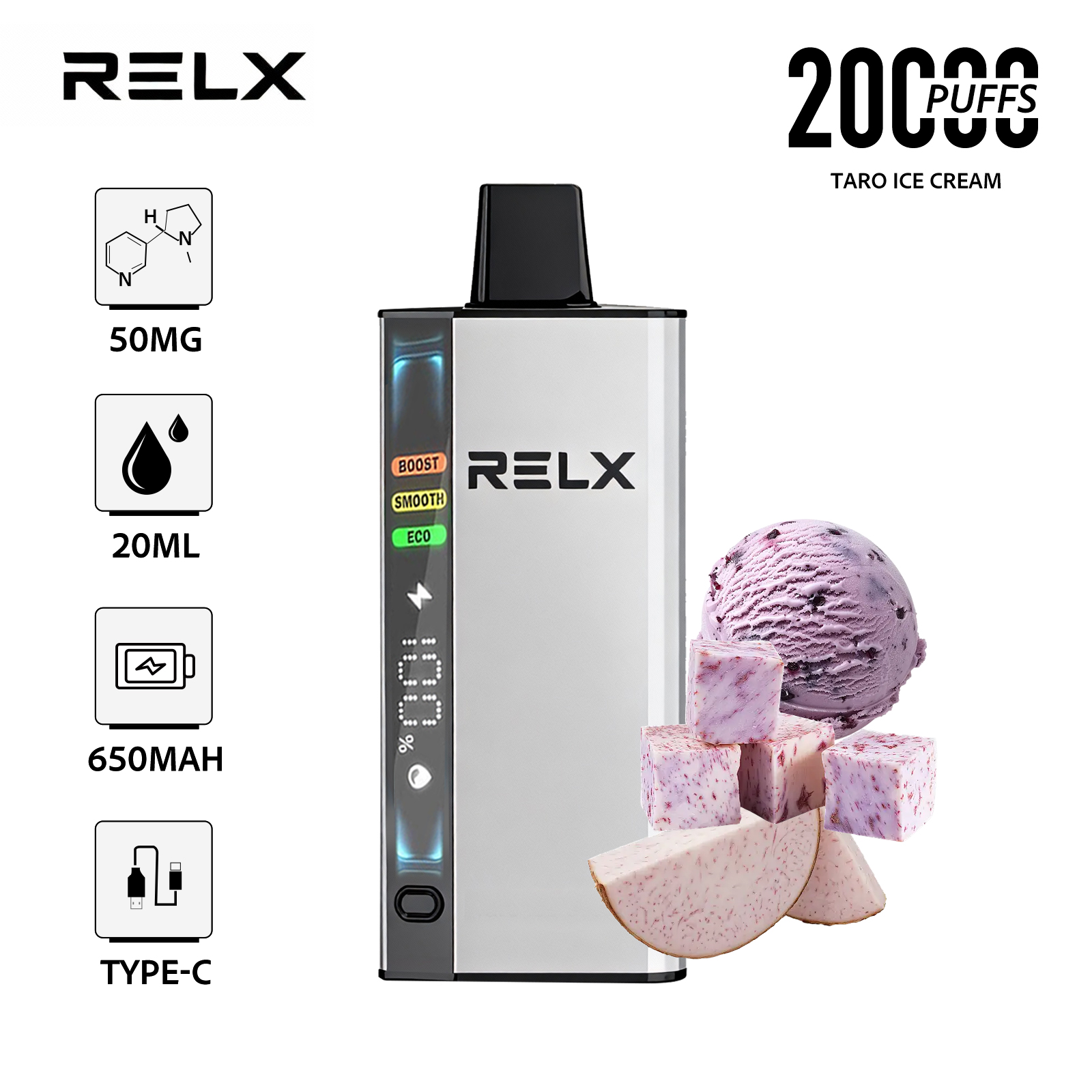 Taro Ice Cream – RELX ACE 20000 Disposable Vape 50mg Nic | UAE