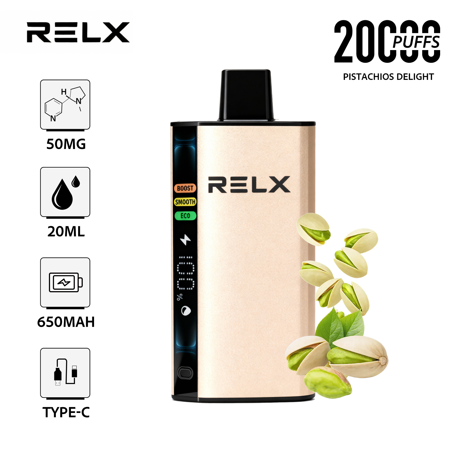 Pistachios Delight – RELX ACE 20000 Disposable Vape 50mg Nic | UAE
