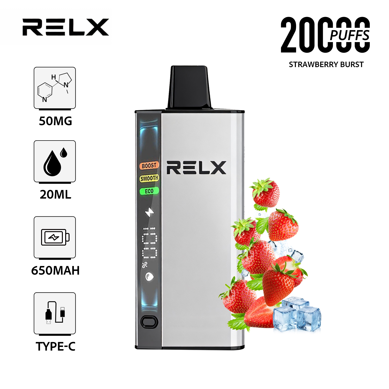 Strawberry Burst – RELX ACE 20000 Disposable Vape 50mg Nic | UAE