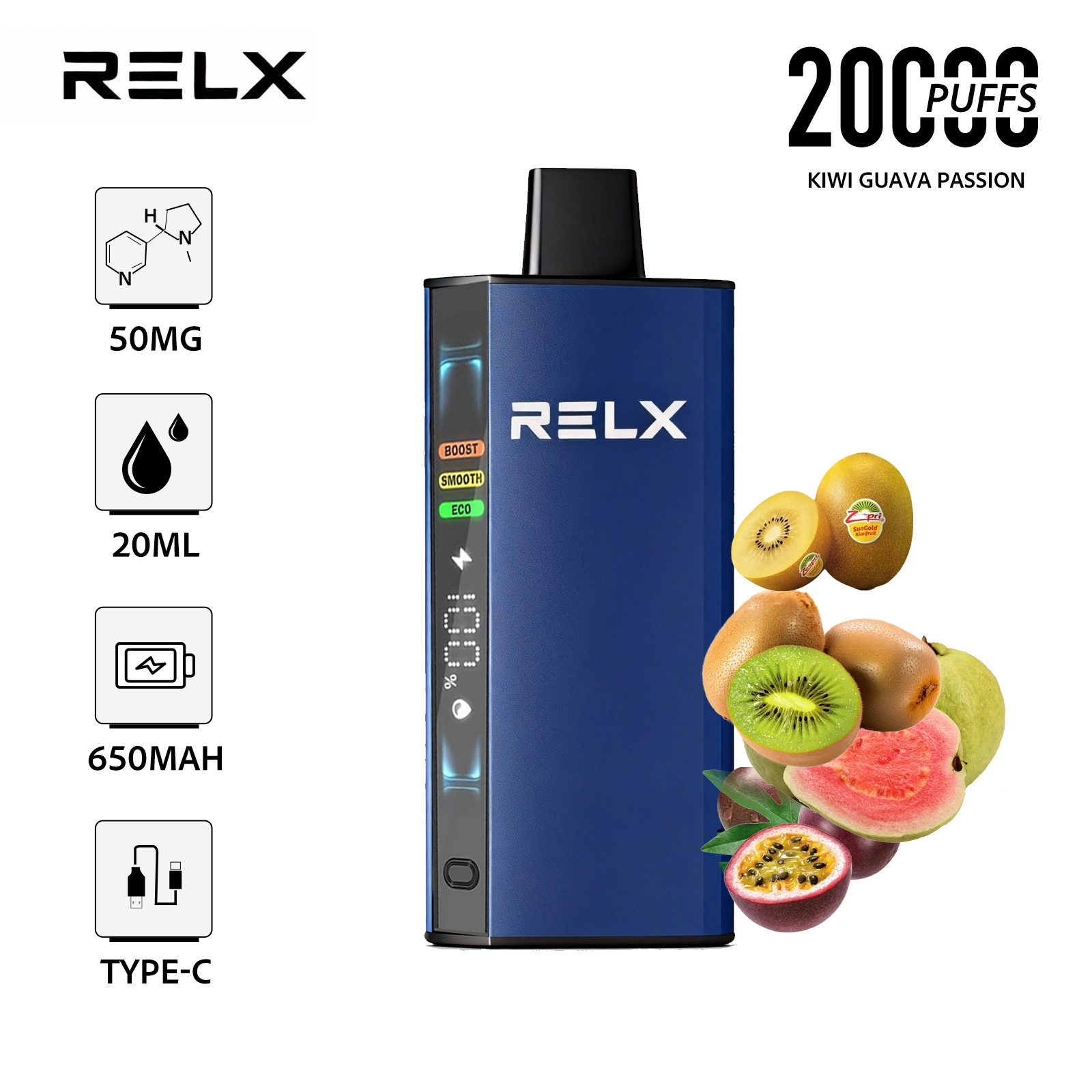 Kiwi Guava Passion – RELX ACE 20000 Disposable Vape 50mg Nic | UAE